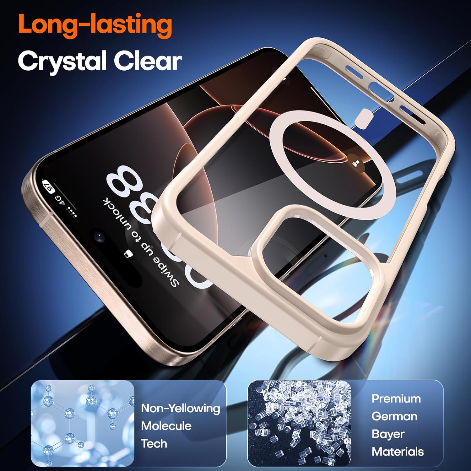 TAURI for iPhone 17 Pro Case with 1-Pack Screen Protector, Camera Lens Full Protection, Military-Grade Protection, Shockproof Transparent Back Bumper Phone Cover - Clear