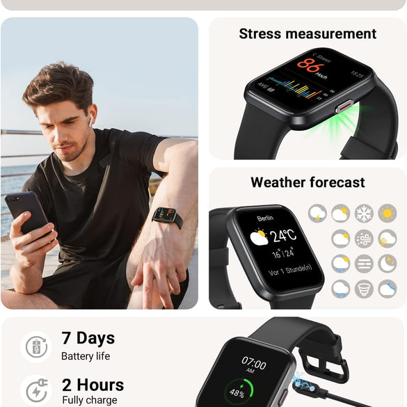 Smart Watch for Men Women (Answer/Make Call), Alexa Built-in, 1.8" Touch Screen Fitness Watch with SpO2 Sleep Monitor, 100 Sport, IP68 Waterproof Step Counter Smartwatch for iOS Android