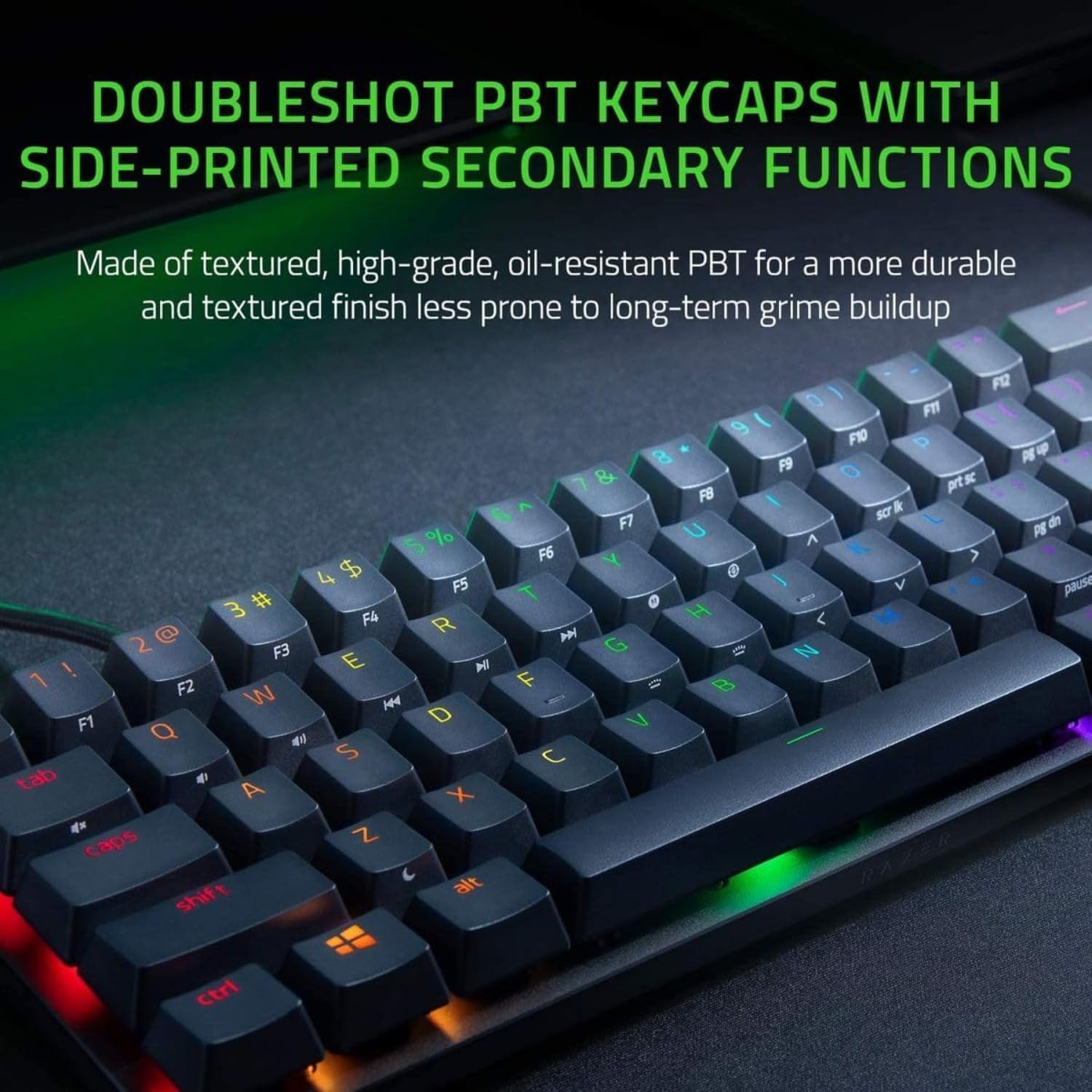 Razer Huntsman Mini 60% Compact Gaming Keyboard: Purple Switch, Clicky Optical-Mechanical Switches, Doubleshot PBT Keycaps, Detachable USB-C Cable, US Layout - Black