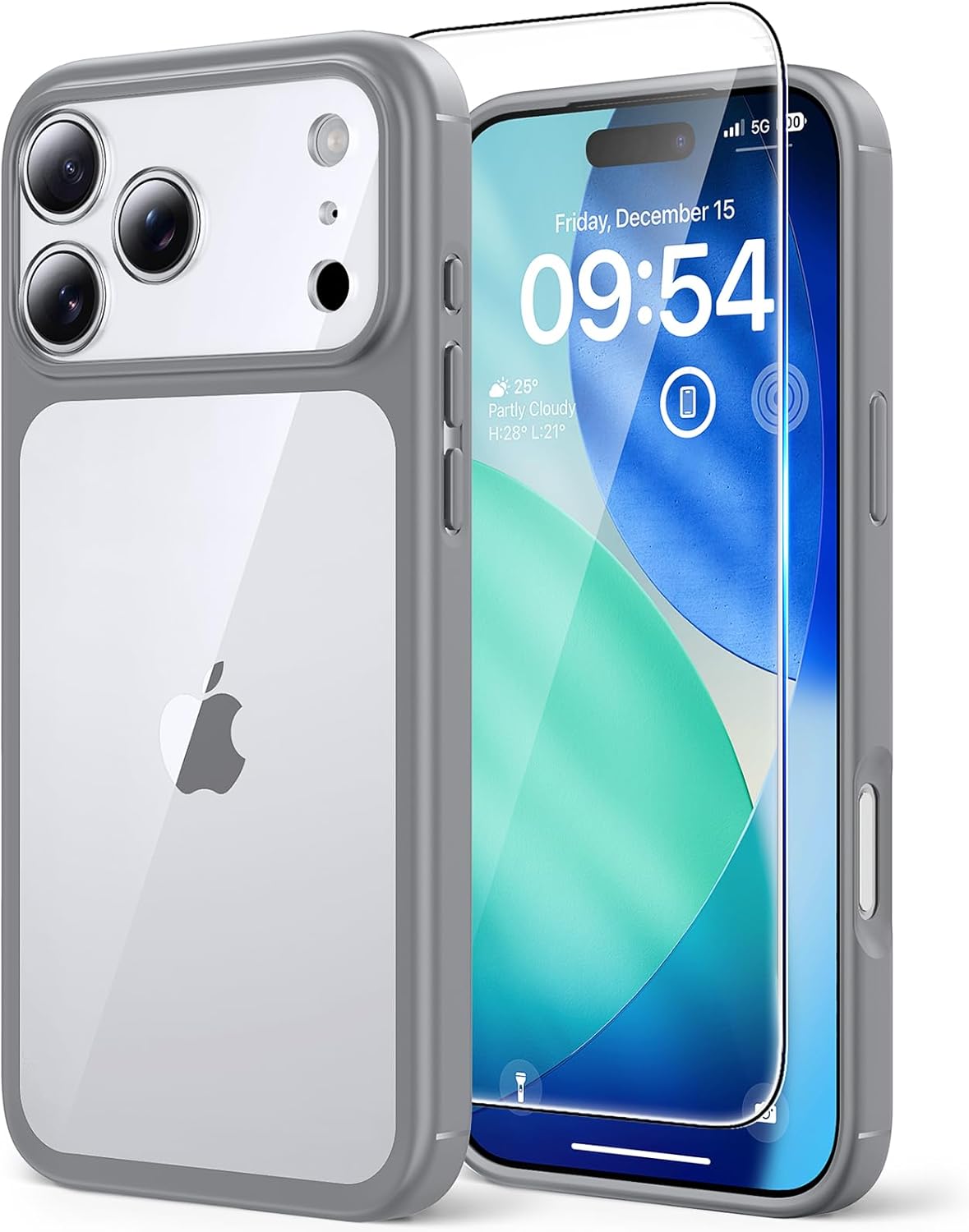 TAURI for iPhone 17 Pro Case with 1-Pack Screen Protector, Camera Lens Full Protection, Military-Grade Protection, Shockproof Transparent Back Bumper Phone Cover - Clear