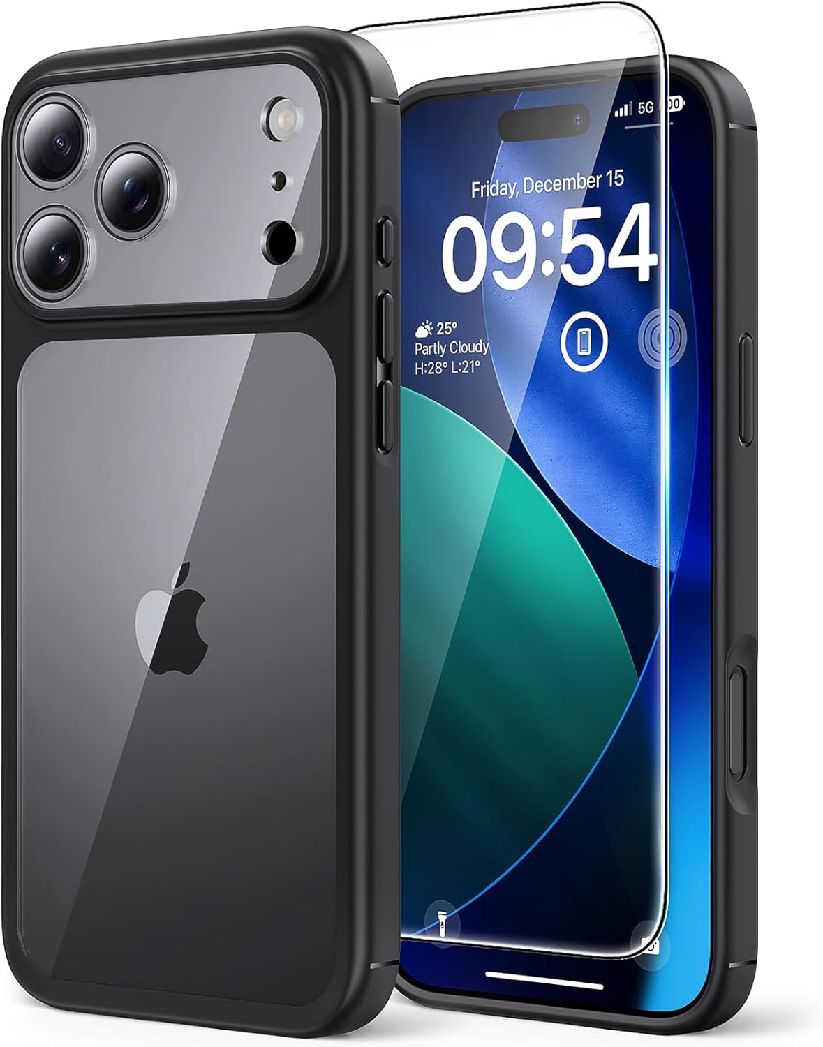 TAURI for iPhone 17 Pro Case with 1-Pack Screen Protector, Camera Lens Full Protection, Military-Grade Protection, Shockproof Transparent Back Bumper Phone Cover - Clear