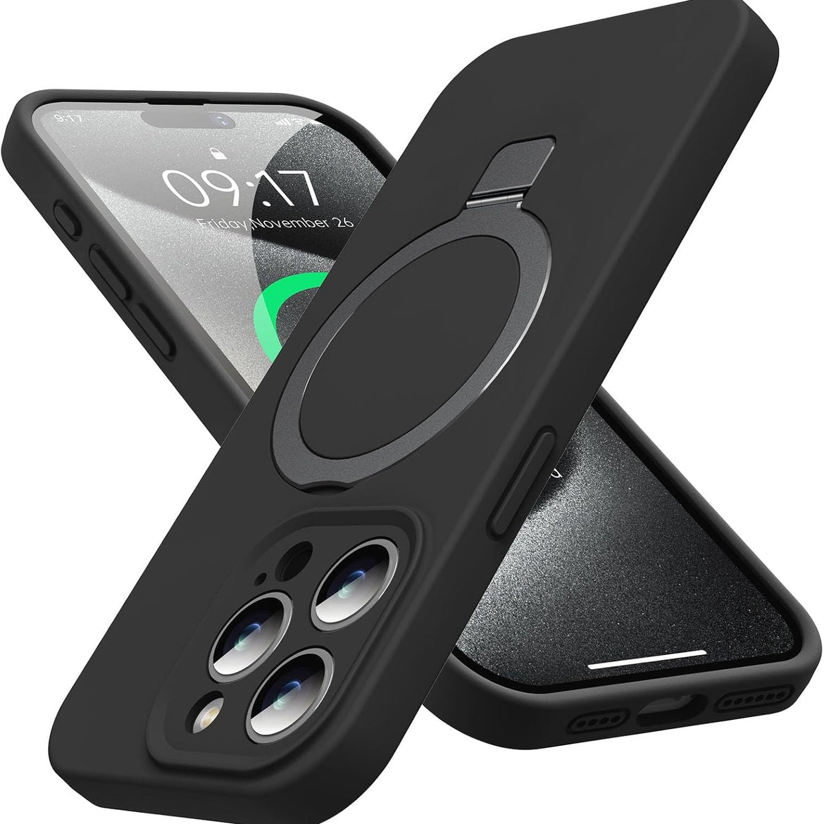 Eligo for iPhone 14 Pro Case, Compatible with MagSafe, with Magnetic Invisible Stand,【Shockproof Military-Grade Protection】Soft Silicone Phone Cover with Kickstand for Apple 14 Pro (Black)
