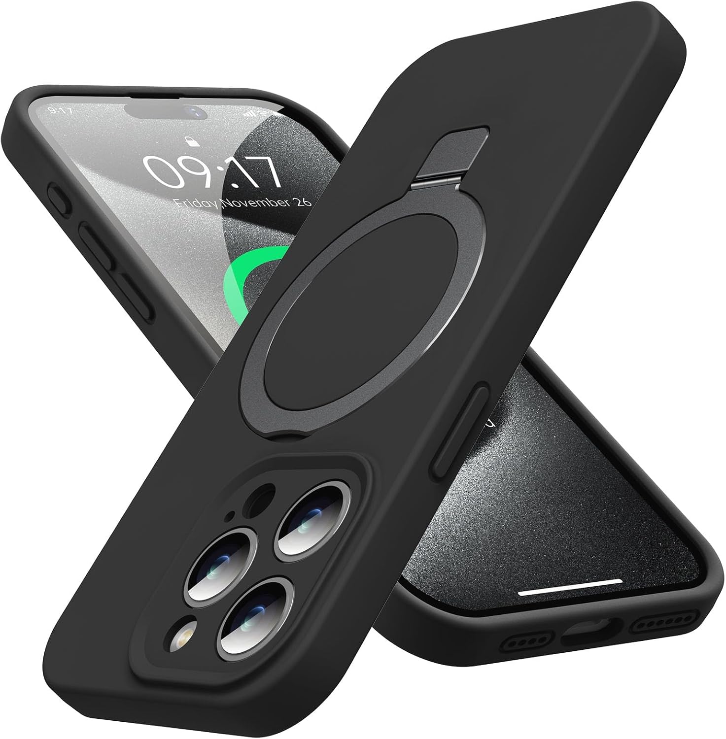 Eligo for iPhone 14 Pro Case, Compatible with MagSafe, with Magnetic Invisible Stand,【Shockproof Military-Grade Protection】Soft Silicone Phone Cover with Kickstand for Apple 14 Pro (Black)