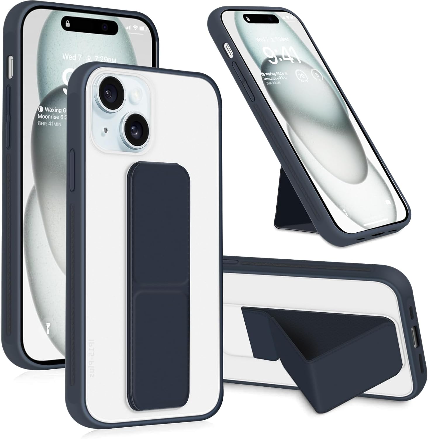 INFOSUN for iPhone 14 Pro Case Stand Cover Matte Cases with Frosted Back Hand Grip Kickstand Cover Holder Shockproof Translucent Design for iPhone 14 Pro (6.1 Inch) (2022) (Black)