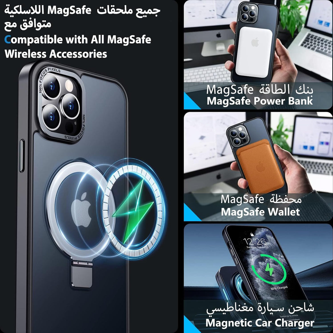 Eligo for iPhone 12 Pro Max Magnetic Case with Invisible Stand, Compatible with MagSafe Shockproof Protection Cover, Translucent Matte Slim Phone Case with Magnet for Apple 12 Pro Max (2020)(Black)