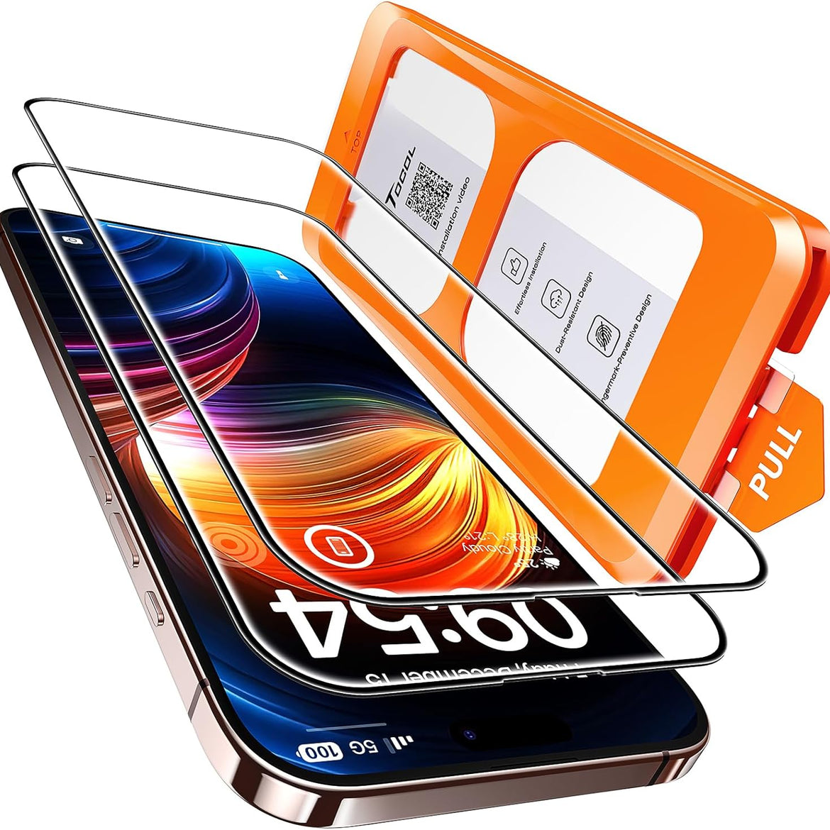 TOCOL 2 Pack for iPhone 15 Pro Screen Protector 6.1 Inch, Easy Installation Full Coverage No Bubbles No Dust Military Grade Shatterproof, 9H Hardness Tempered Glass Screen Protector, Case Friendly