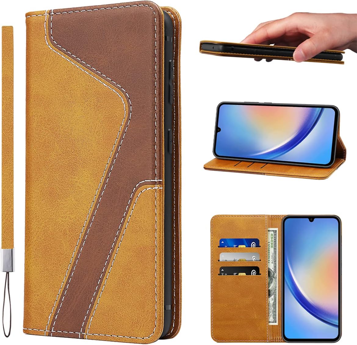 LANJLM Samsung Galaxy A53 5G Case PU Leather Wallet Case Card Holder Shockproof Flip Cover - Brown khaki