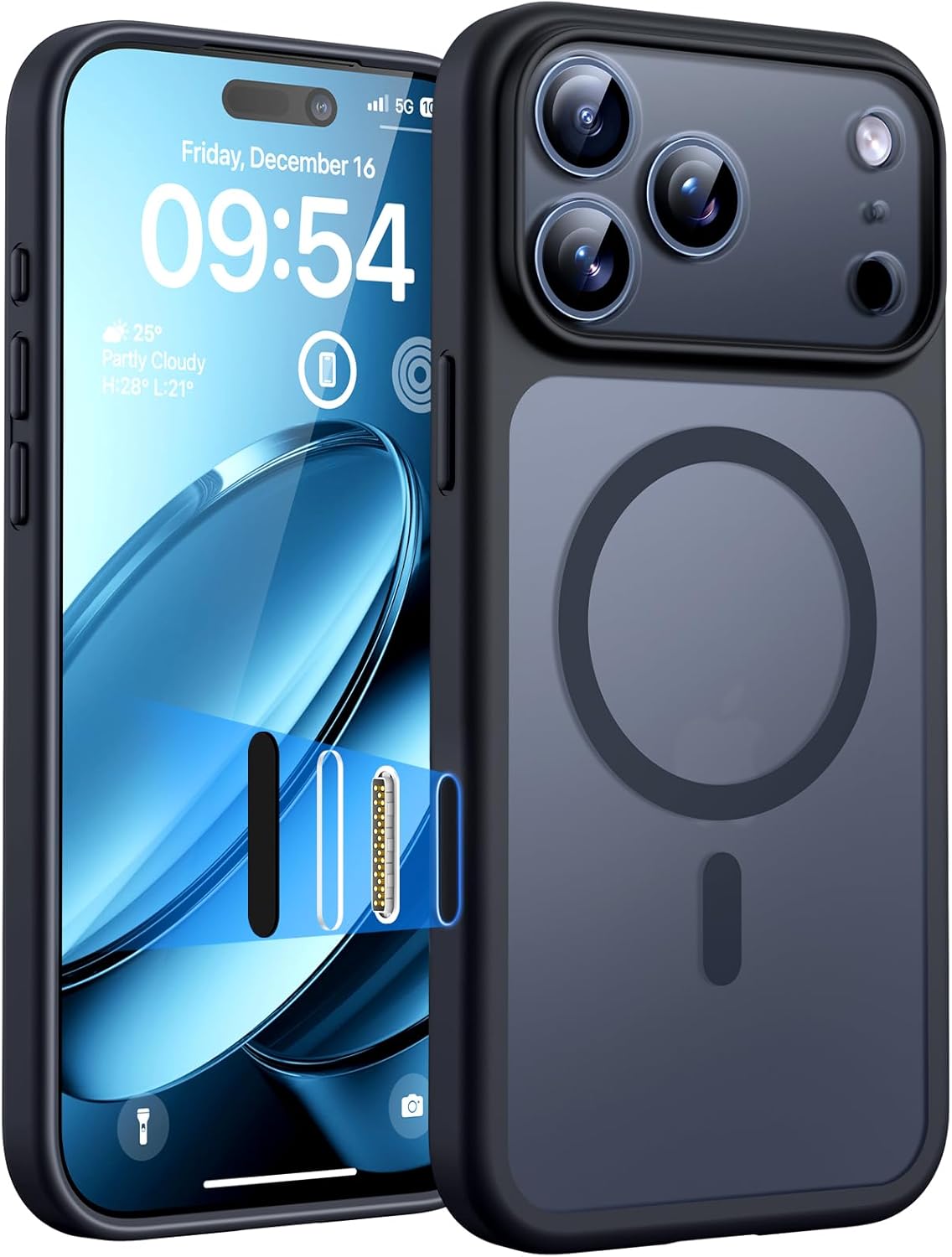 TOCOL for iPhone 17 Pro Max Case 6.9-inch, Built-in Magnetic Ring, Upgraded Camera Protection, Compatible with Magsafe, Military Grade Shockproof, Non-slip Translucent Matte Case, Black