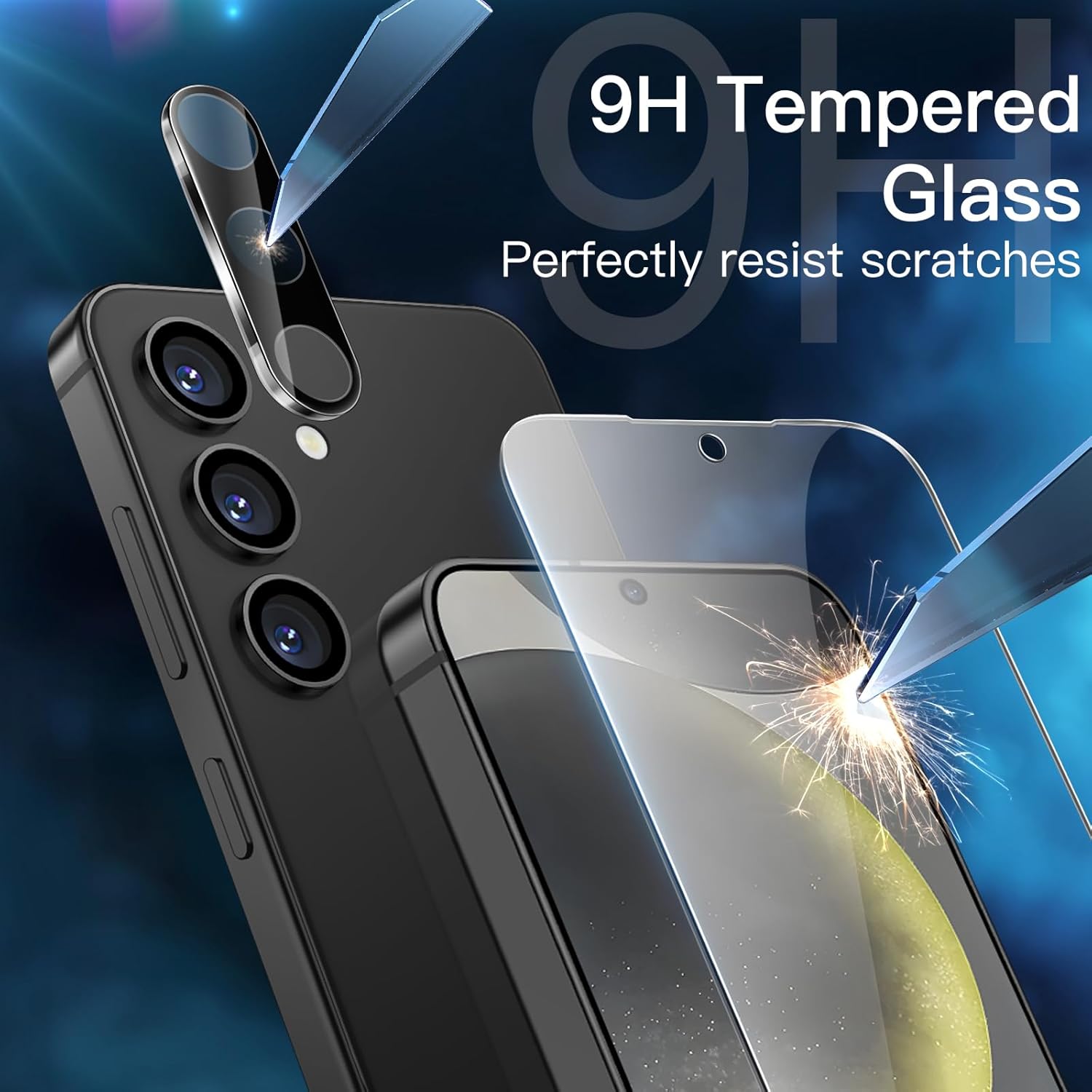 JETech 5 in 1 Matte Case for Samsung Galaxy S24 Ultra 5G with 2-Pack Screen Protector and Camera Lens Protector, Translucent Back Protective Phone Cover, Tempered Glass Film (Black)