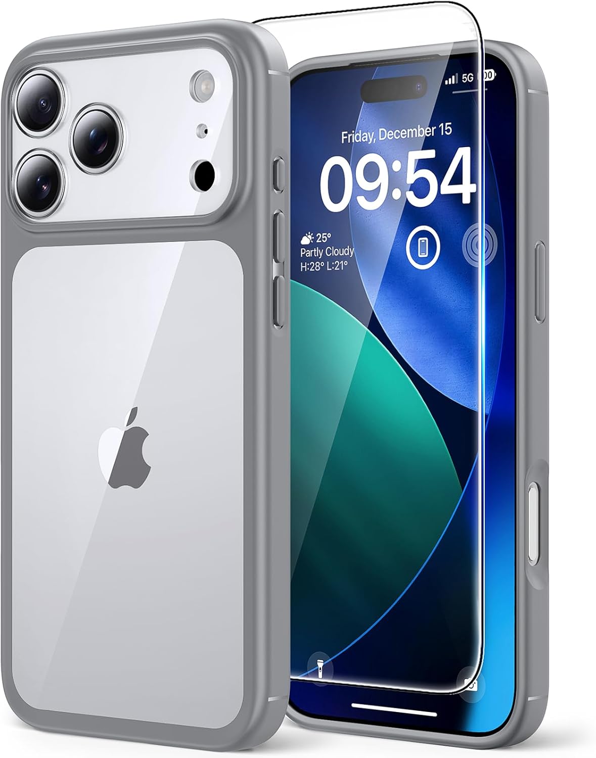 TAURI for iPhone 17 Pro Case with 1-Pack Screen Protector, Camera Lens Full Protection, Military-Grade Protection, Shockproof Transparent Back Bumper Phone Cover - Clear