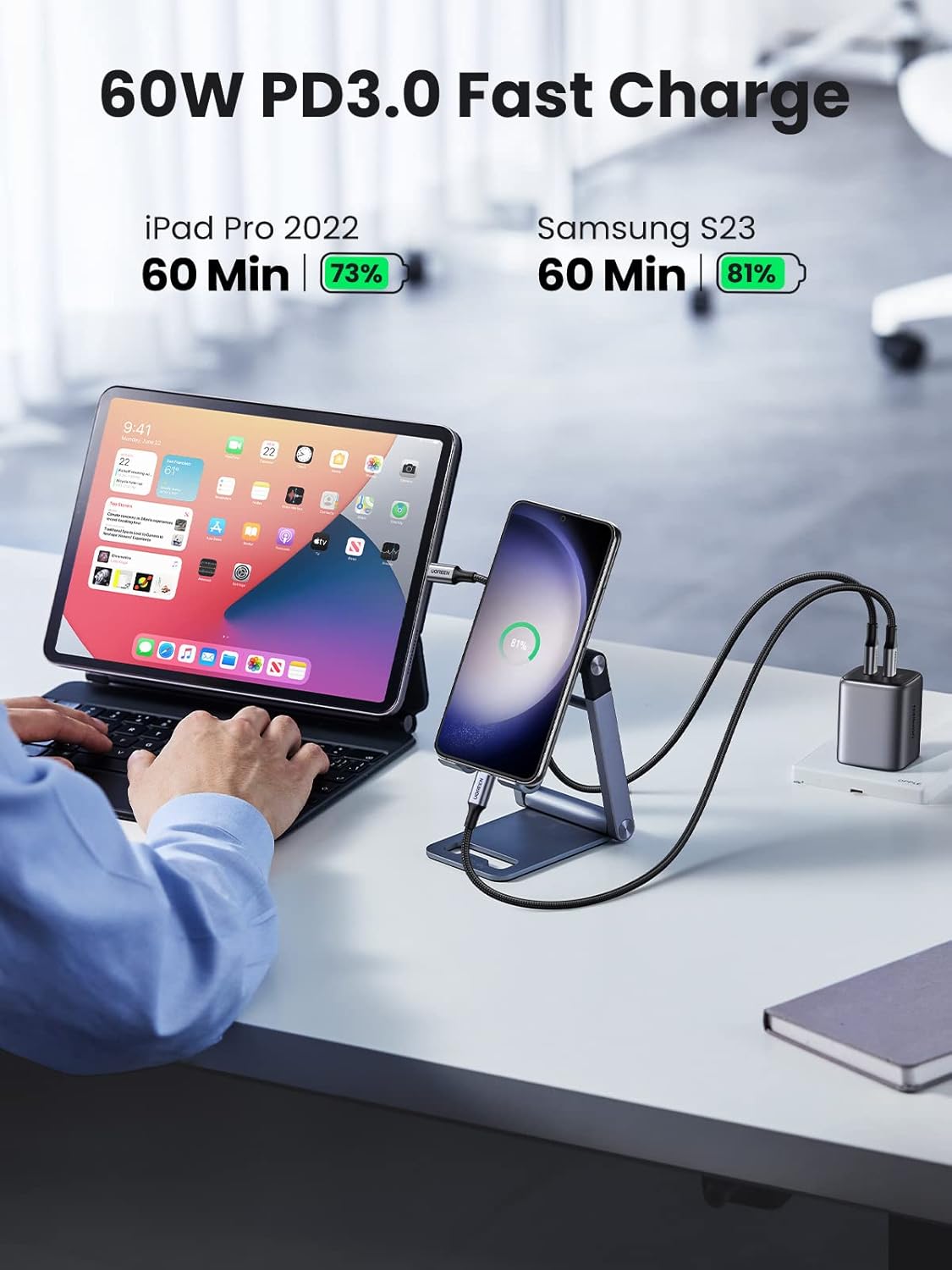 UGREEN USB C to USB C Cable 60 W PD 3.0, PPS USB-C Charging Cable Compatible with iPhone 17 Pro Max, iPhone Air, iPhone 16 15 Pro Max, Galaxy S25 S24 MacBook Air M2 iPad Pro, Air 5/Mini, Pixel 9 etc