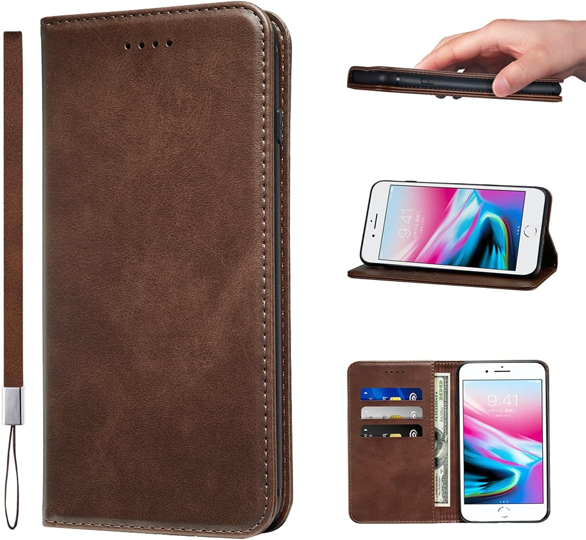 LANJLM Samsung Galaxy A53 5G Case PU Leather Wallet Case Card Holder Shockproof Flip Cover - Brown khaki