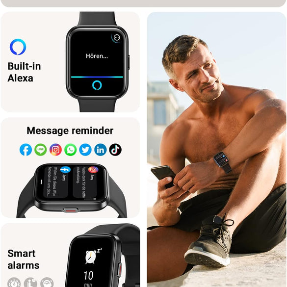 Smart Watch for Men Women (Answer/Make Call), Alexa Built-in, 1.8" Touch Screen Fitness Watch with SpO2 Sleep Monitor, 100 Sport, IP68 Waterproof Step Counter Smartwatch for iOS Android
