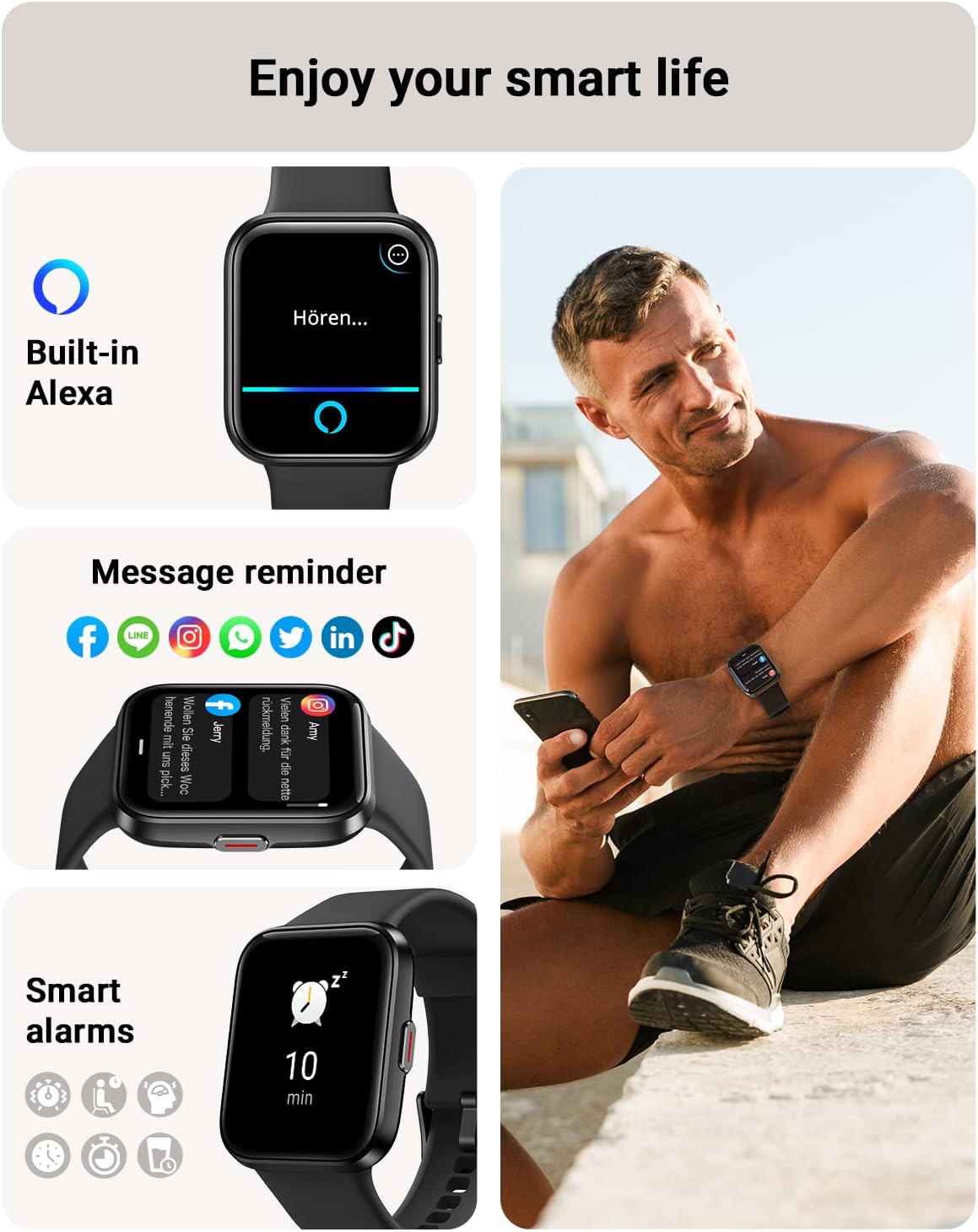 Smart Watch for Men Women (Answer/Make Call), Alexa Built-in, 1.8" Touch Screen Fitness Watch with SpO2 Sleep Monitor, 100 Sport, IP68 Waterproof Step Counter Smartwatch for iOS Android