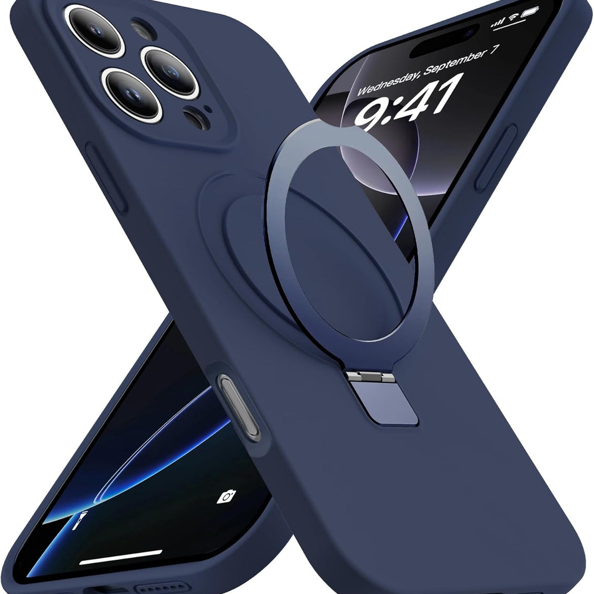 Eligo for iPhone 14 Pro Case, Compatible with MagSafe, with Magnetic Invisible Stand,【Shockproof Military-Grade Protection】Soft Silicone Phone Cover with Kickstand for Apple 14 Pro (Black)