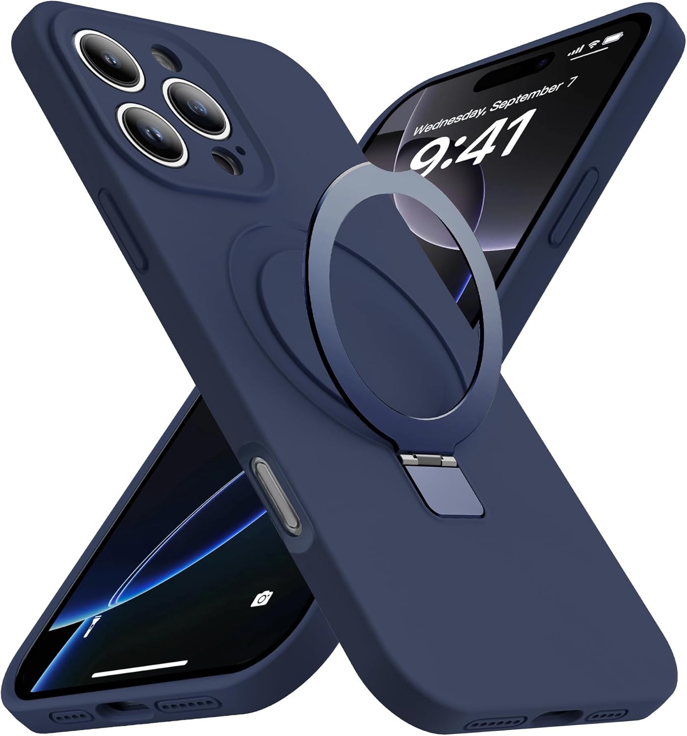 Eligo for iPhone 14 Pro Case, Compatible with MagSafe, with Magnetic Invisible Stand,【Shockproof Military-Grade Protection】Soft Silicone Phone Cover with Kickstand for Apple 14 Pro (Black)