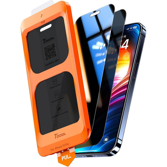 TOCOL 2 Pack for iPhone 15 Pro Screen Protector 6.1 Inch, Easy Installation Full Coverage No Bubbles No Dust Military Grade Shatterproof, 9H Hardness Tempered Glass Screen Protector, Case Friendly