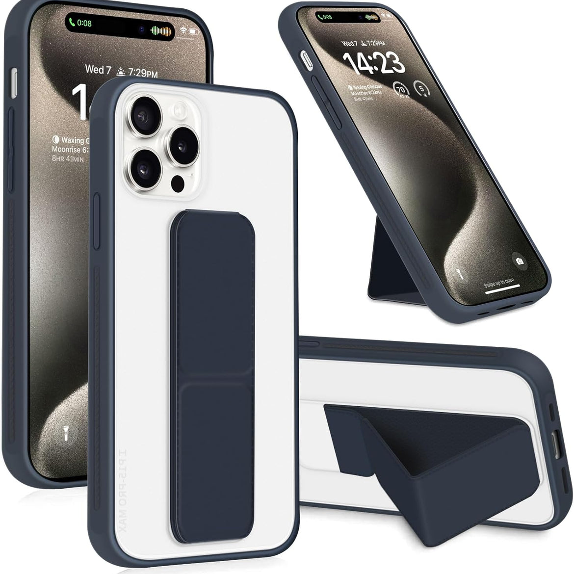 INFOSUN for iPhone 14 Pro Case Stand Cover Matte Cases with Frosted Back Hand Grip Kickstand Cover Holder Shockproof Translucent Design for iPhone 14 Pro (6.1 Inch) (2022) (Black)
