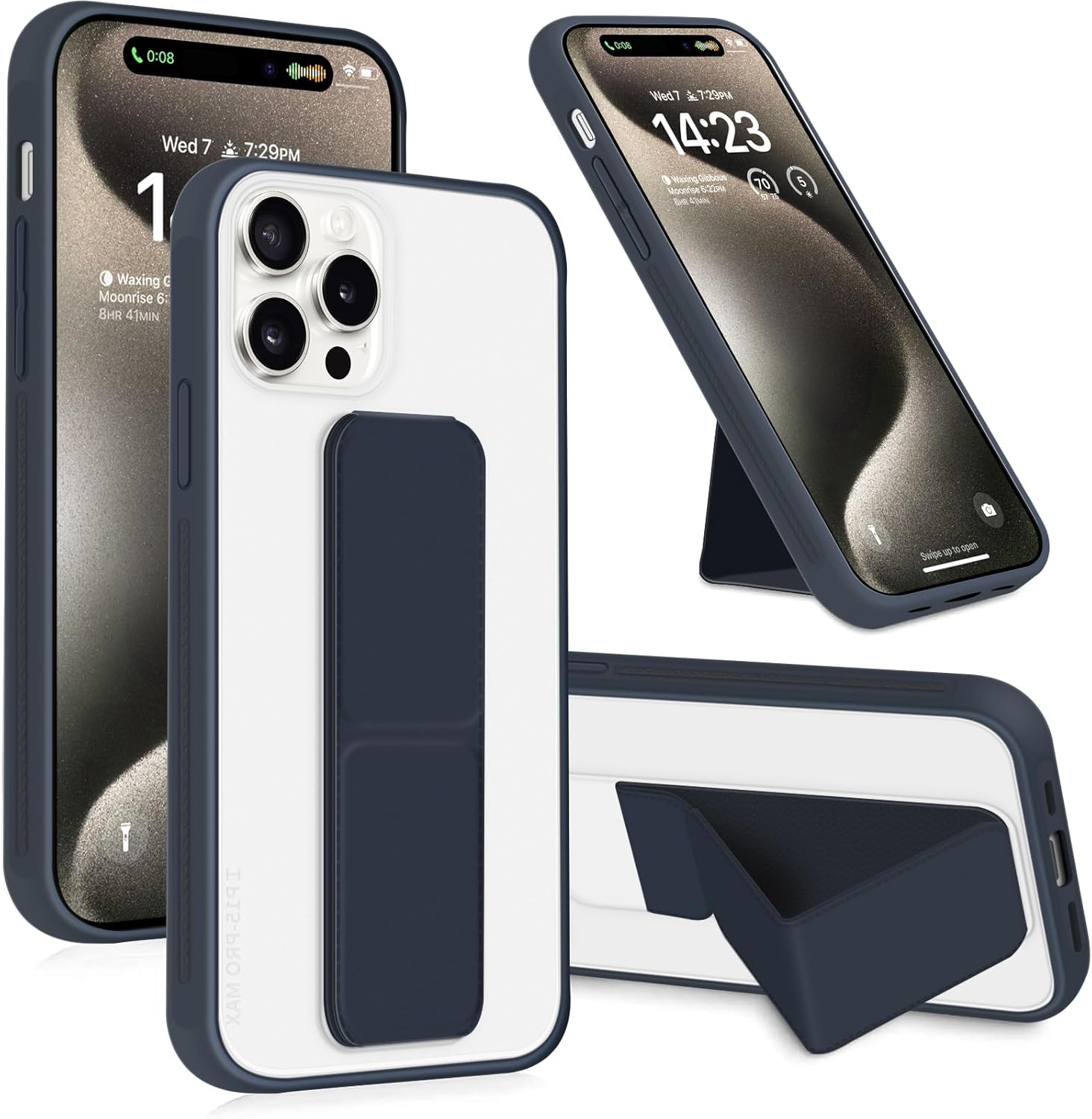 INFOSUN for iPhone 14 Pro Case Stand Cover Matte Cases with Frosted Back Hand Grip Kickstand Cover Holder Shockproof Translucent Design for iPhone 14 Pro (6.1 Inch) (2022) (Black)