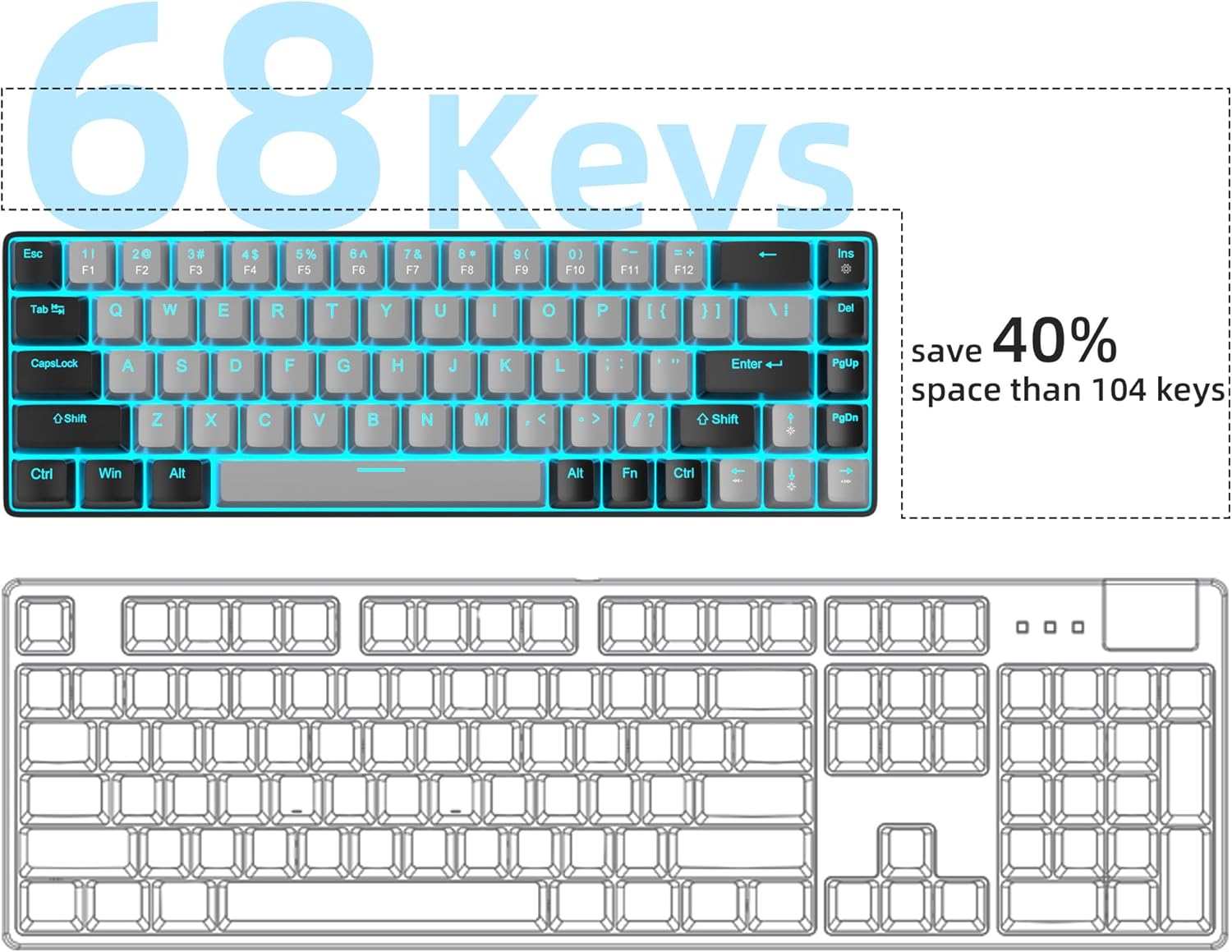 MageGee Portable 60% Mechanical Gaming Keyboard (Grey/Blue Switch)
