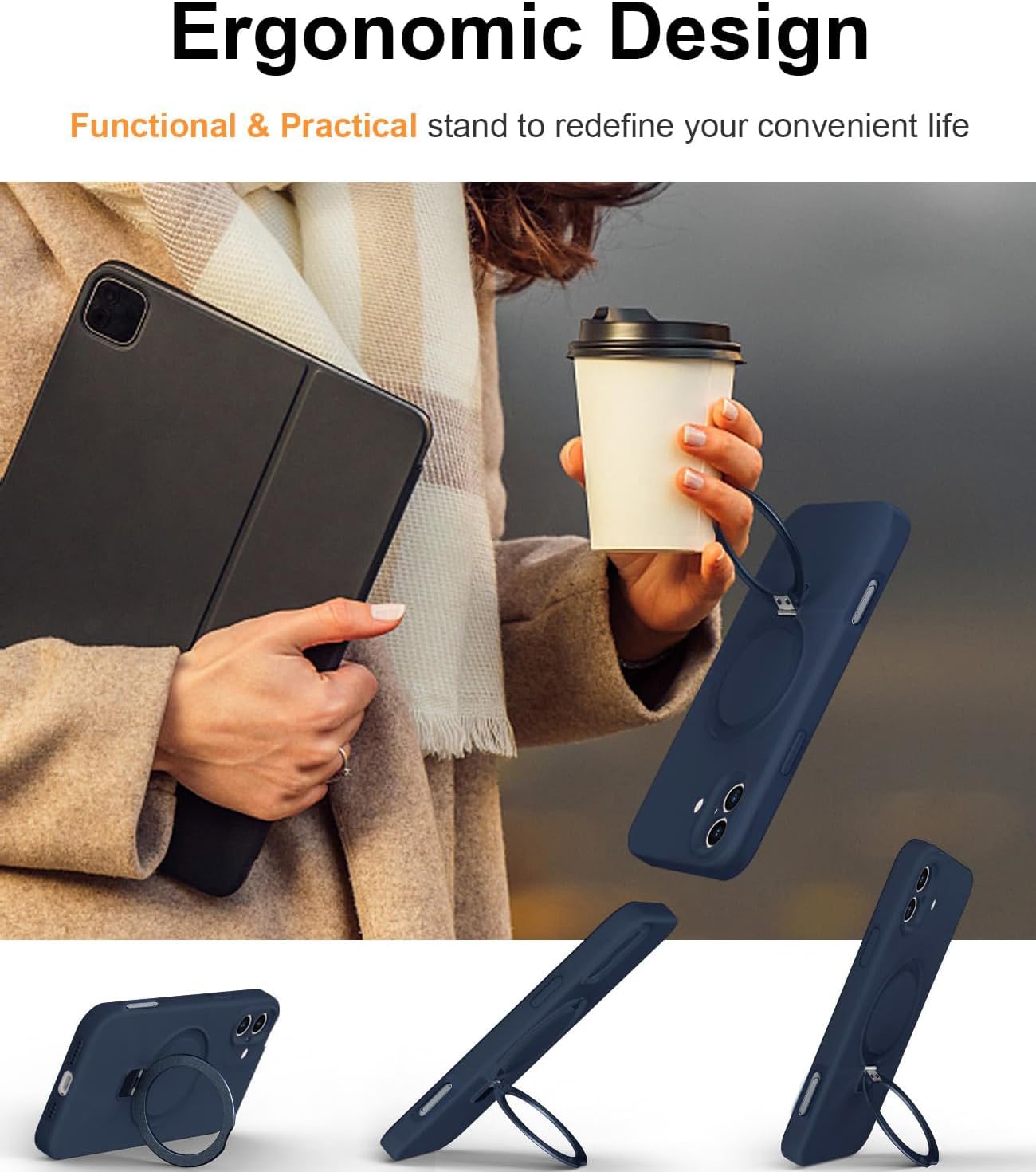 Eligo for iPhone 14 Pro Case, Compatible with MagSafe, with Magnetic Invisible Stand,【Shockproof Military-Grade Protection】Soft Silicone Phone Cover with Kickstand for Apple 14 Pro (Black)