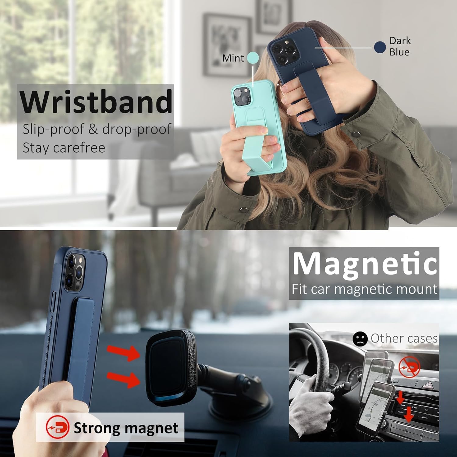 Compatible with iPhone 14 Plus Case with Stand, Multi-Functional Magnetic Vertical & Horizontal Kickstand Protective Phone Case, Candy Color Slim Cute Hybrid Cover (Black, iphone 14 plus)