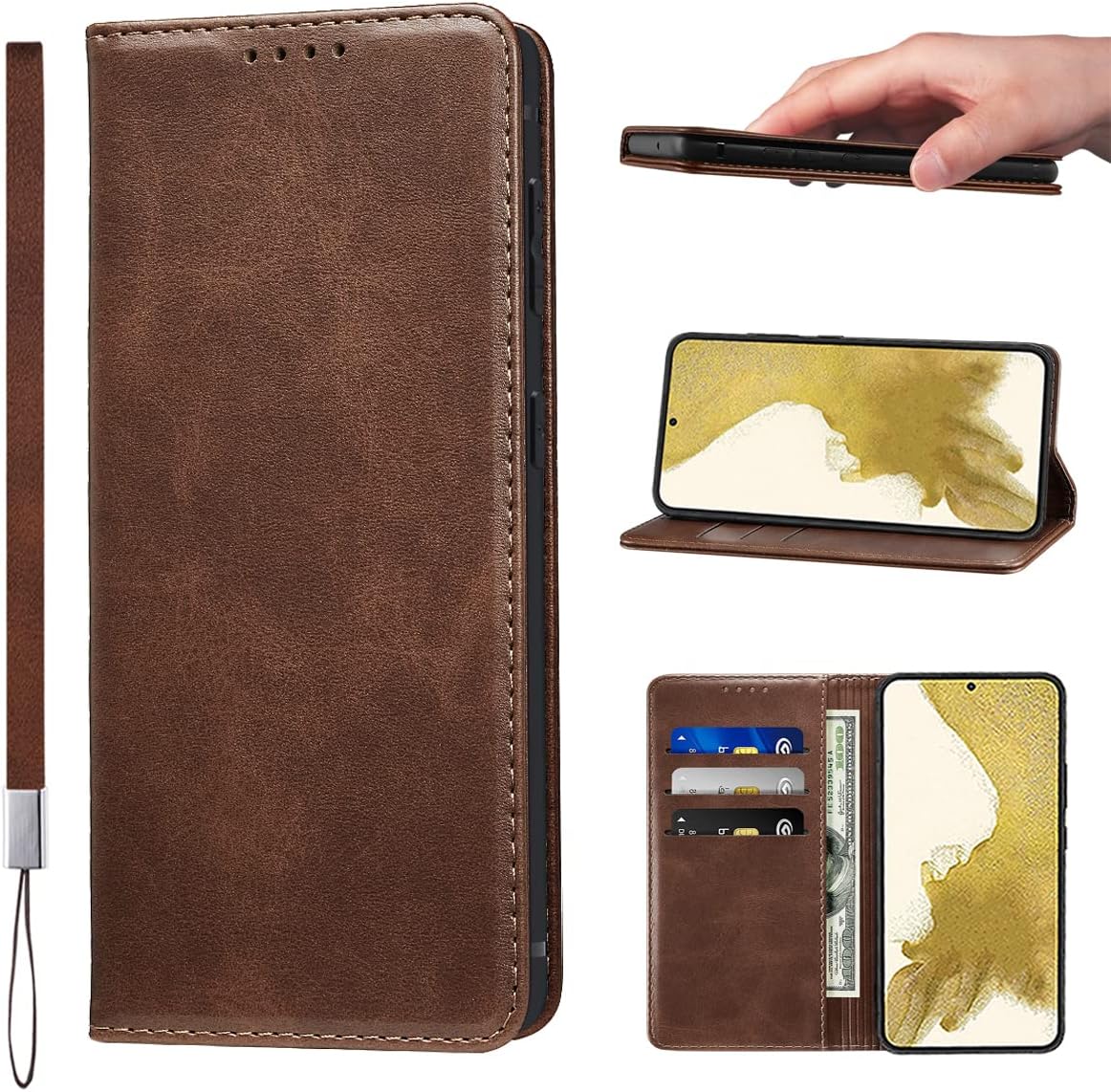 LANJLM Samsung Galaxy A53 5G Case PU Leather Wallet Case Card Holder Shockproof Flip Cover - Brown khaki