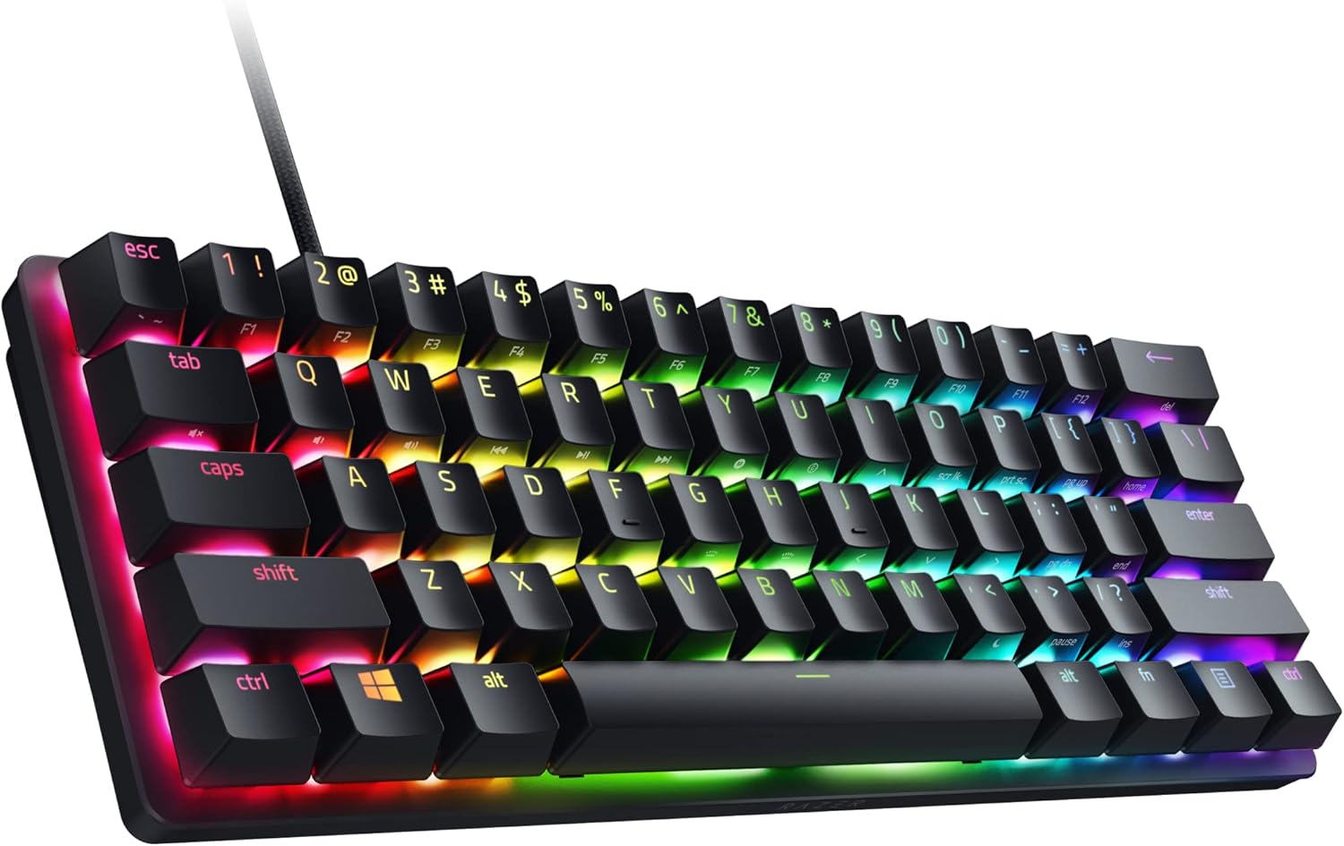 Razer Huntsman Mini 60% Compact Gaming Keyboard: Purple Switch, Clicky Optical-Mechanical Switches, Doubleshot PBT Keycaps, Detachable USB-C Cable, US Layout - Black