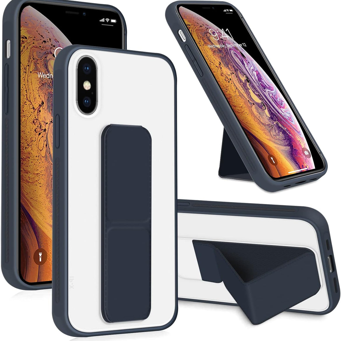 INFOSUN for iPhone 14 Pro Case Stand Cover Matte Cases with Frosted Back Hand Grip Kickstand Cover Holder Shockproof Translucent Design for iPhone 14 Pro (6.1 Inch) (2022) (Black)