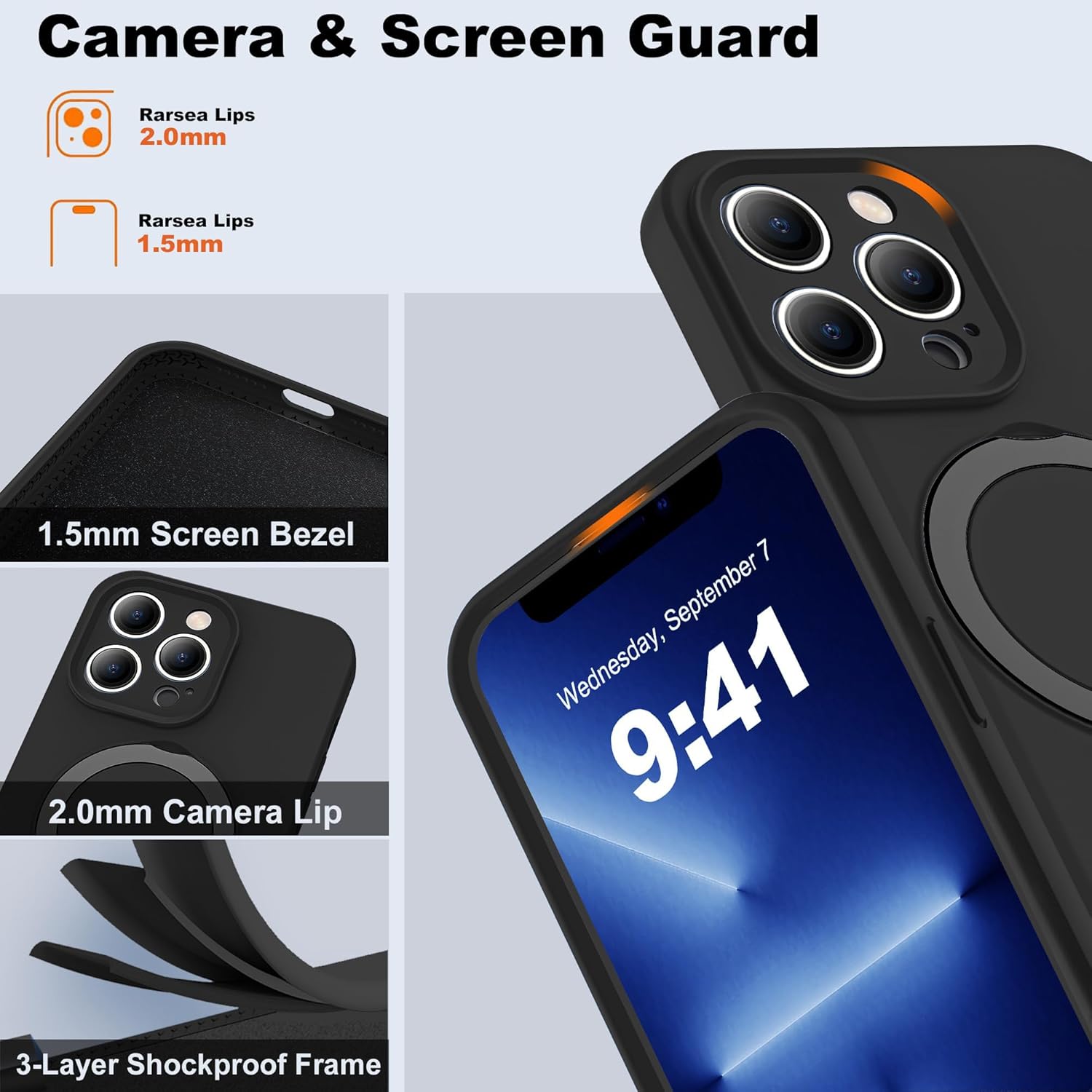 Eligo for iPhone 14 Pro Case, Compatible with MagSafe, with Magnetic Invisible Stand,【Shockproof Military-Grade Protection】Soft Silicone Phone Cover with Kickstand for Apple 14 Pro (Black)