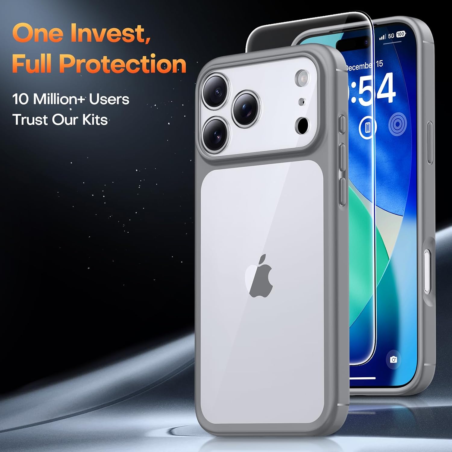 TAURI for iPhone 17 Pro Case with 1-Pack Screen Protector, Camera Lens Full Protection, Military-Grade Protection, Shockproof Transparent Back Bumper Phone Cover - Clear