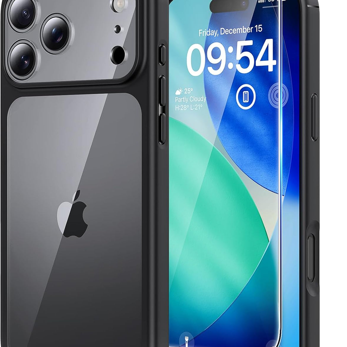 TAURI for iPhone 17 Pro Case with 1-Pack Screen Protector, Camera Lens Full Protection, Military-Grade Protection, Shockproof Transparent Back Bumper Phone Cover - Clear