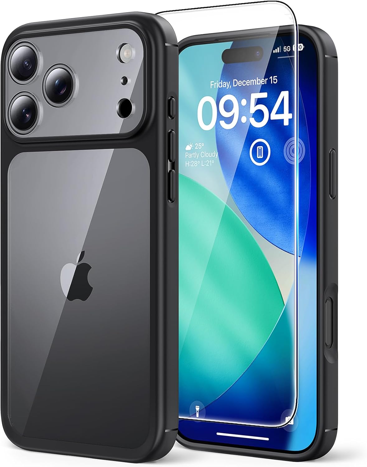 TAURI for iPhone 17 Pro Case with 1-Pack Screen Protector, Camera Lens Full Protection, Military-Grade Protection, Shockproof Transparent Back Bumper Phone Cover - Clear