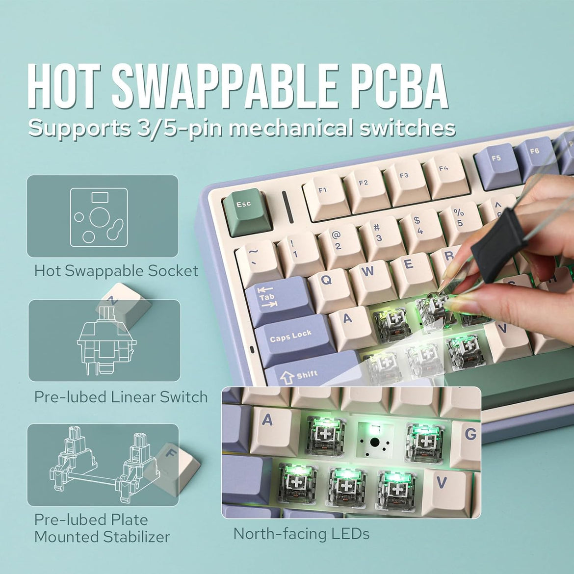 EPOMAKER x AULA F75 Gasket Mechanical Keyboard, 75% Wireless Hot Swappable Gaming Keyboard with Five-Layer Padding&Knob, Bluetooth/2.4GHz/USB-C, RGB (Black Gradient, LEOBOG Reaper Switch)