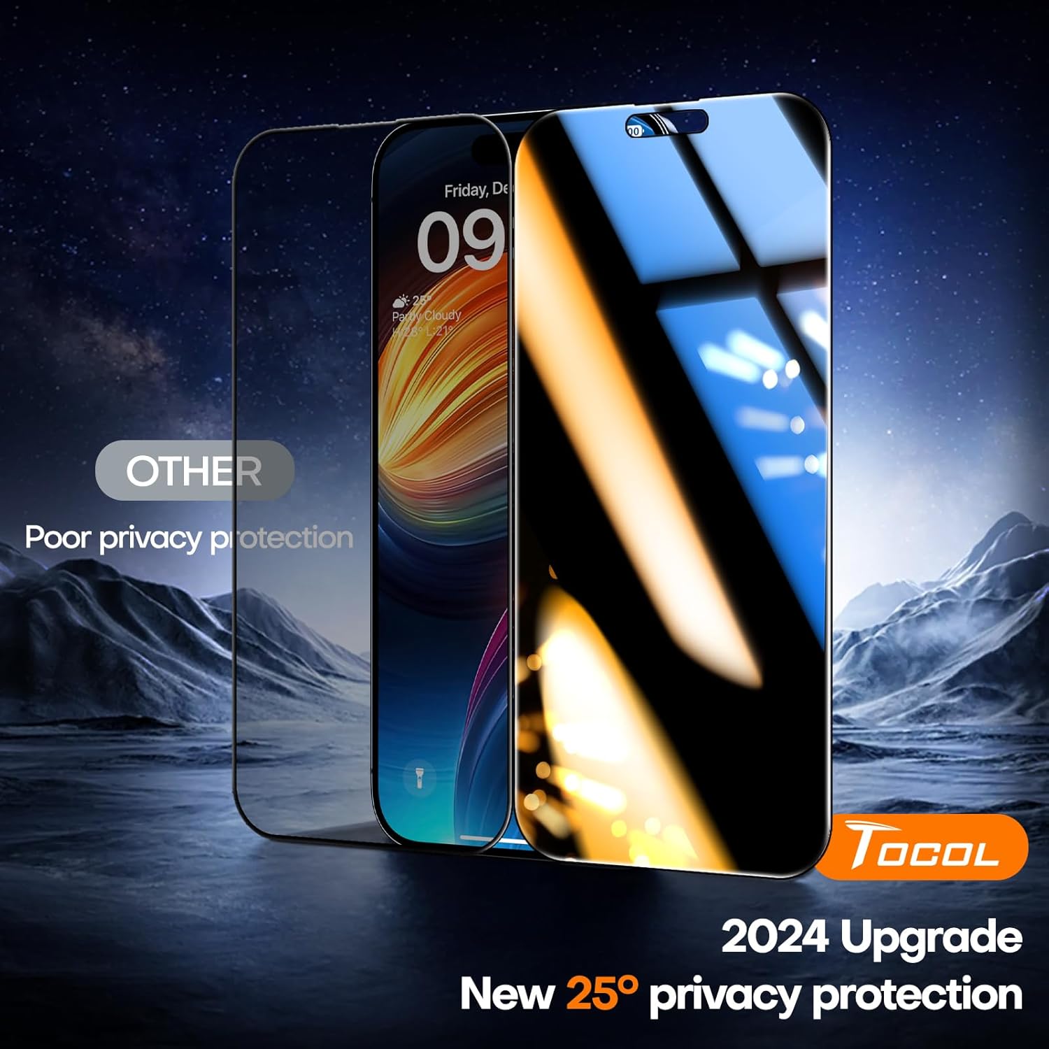 TOCOL 2 Pack for iPhone 15 Pro Screen Protector 6.1 Inch, Easy Installation Full Coverage No Bubbles No Dust Military Grade Shatterproof, 9H Hardness Tempered Glass Screen Protector, Case Friendly