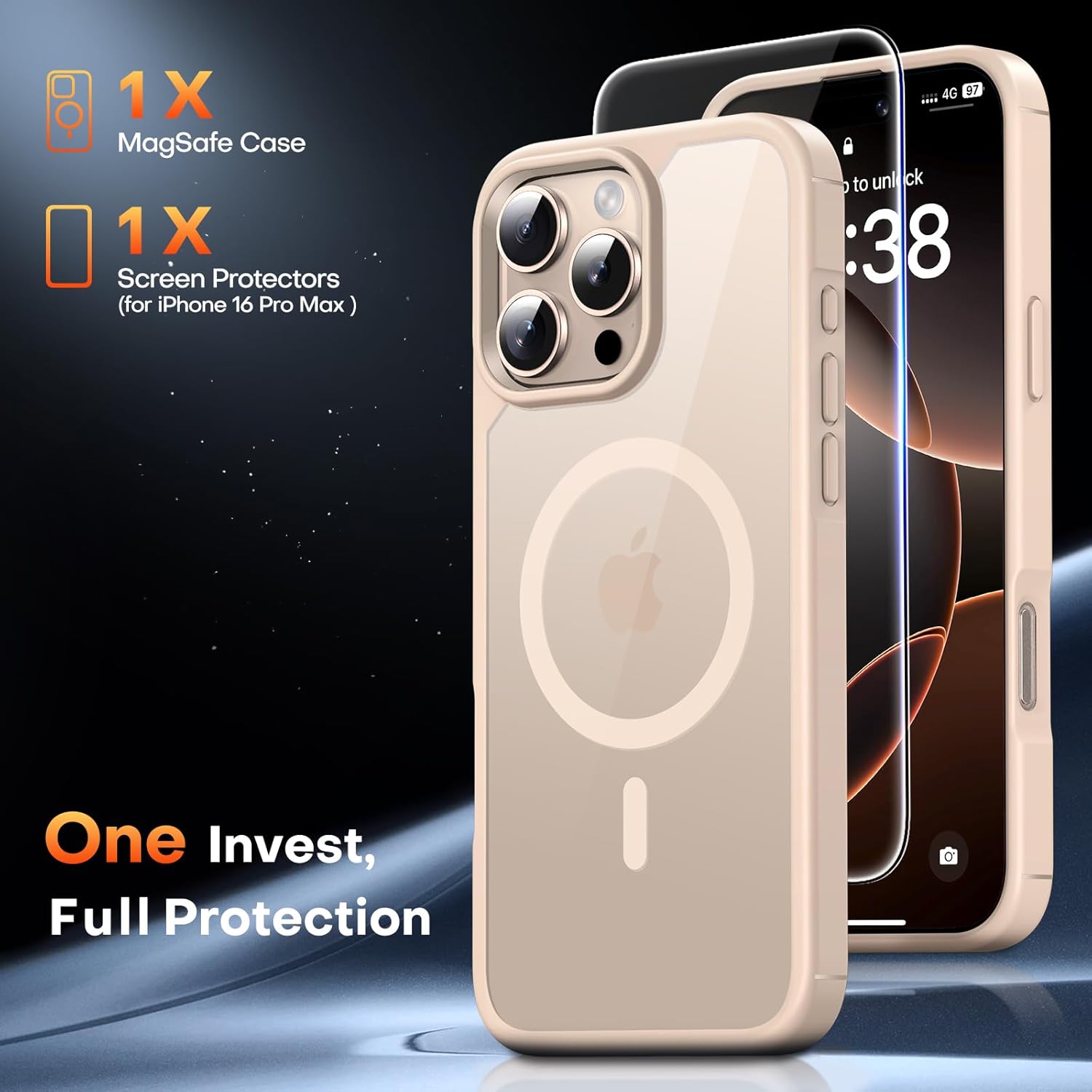 TAURI for iPhone 17 Pro Case with 1-Pack Screen Protector, Camera Lens Full Protection, Military-Grade Protection, Shockproof Transparent Back Bumper Phone Cover - Clear