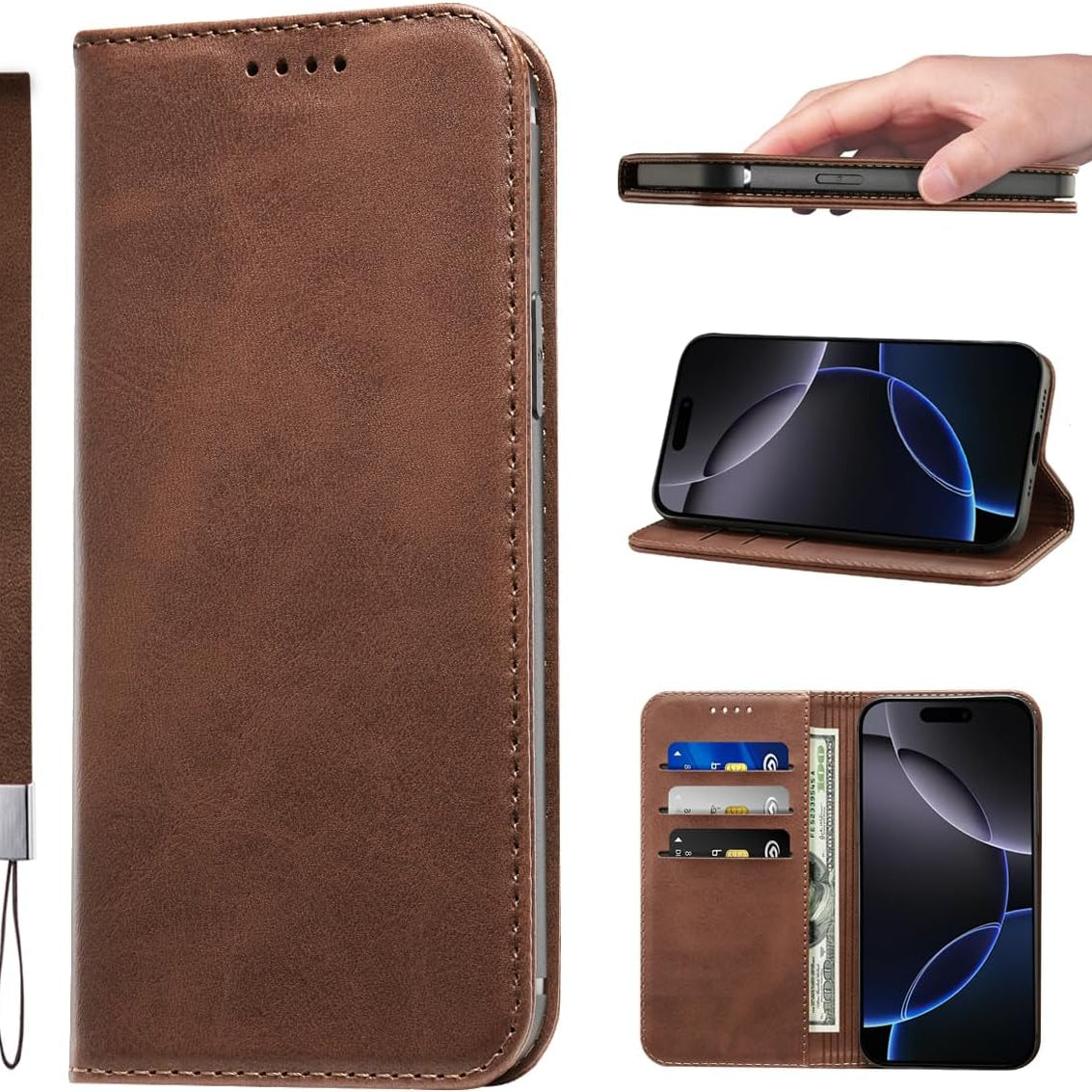 LANJLM Samsung Galaxy A53 5G Case PU Leather Wallet Case Card Holder Shockproof Flip Cover - Brown khaki