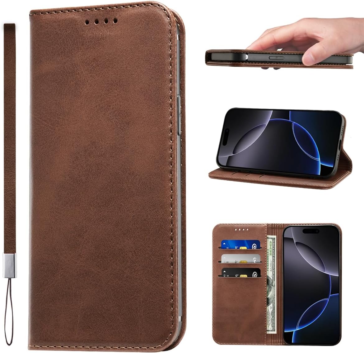 LANJLM Samsung Galaxy A53 5G Case PU Leather Wallet Case Card Holder Shockproof Flip Cover - Brown khaki