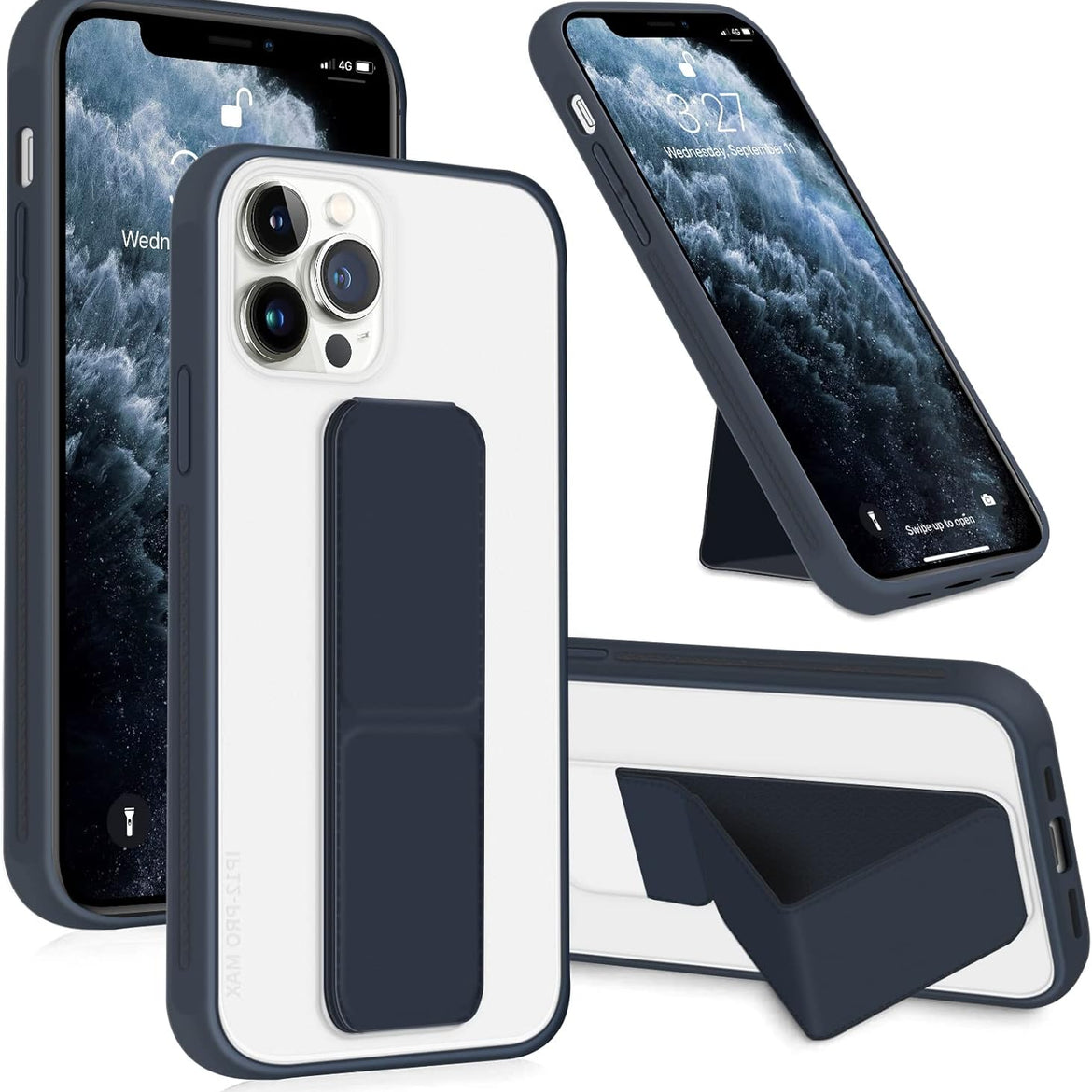 INFOSUN for iPhone 14 Pro Case Stand Cover Matte Cases with Frosted Back Hand Grip Kickstand Cover Holder Shockproof Translucent Design for iPhone 14 Pro (6.1 Inch) (2022) (Black)
