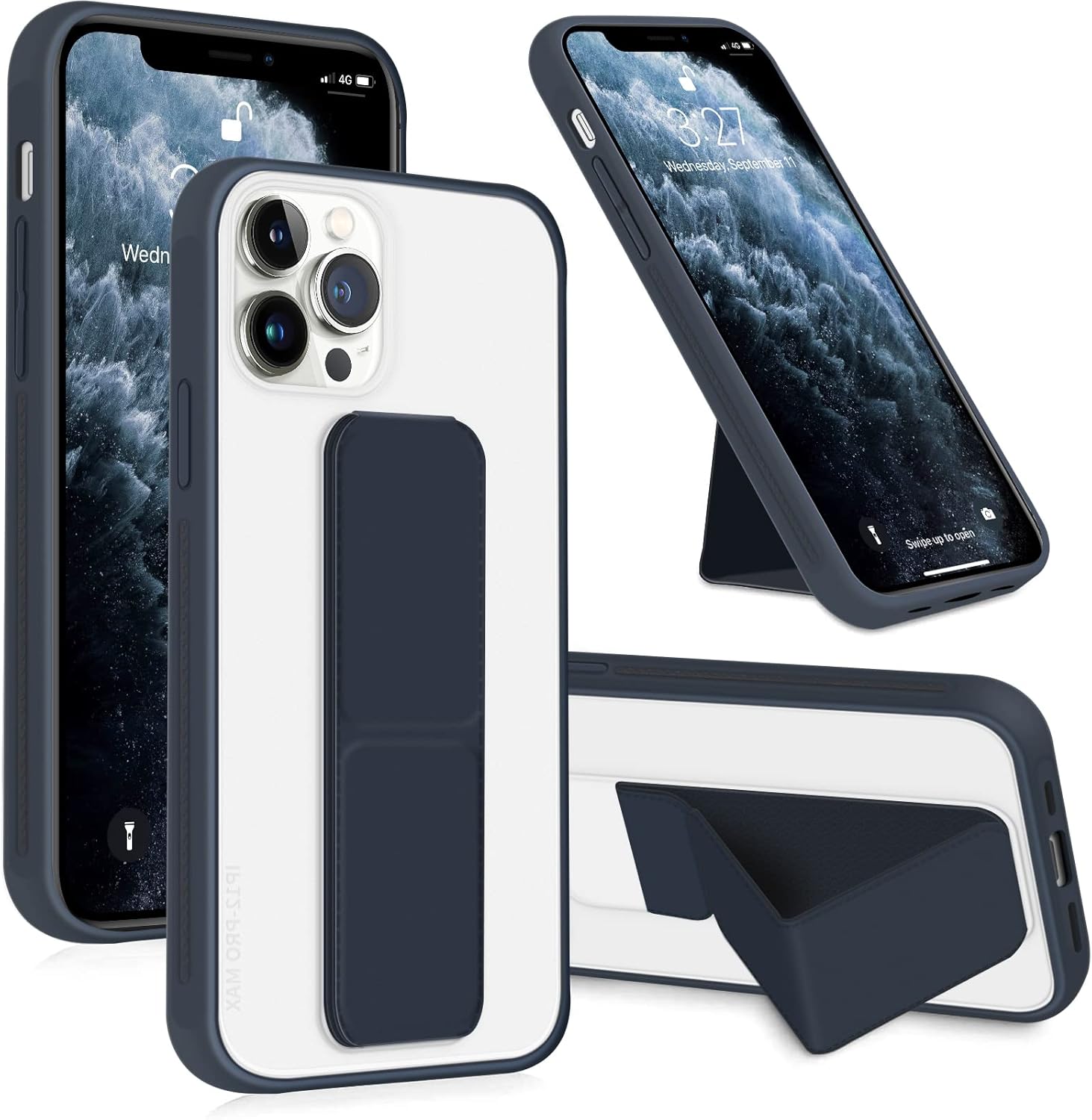 INFOSUN for iPhone 14 Pro Case Stand Cover Matte Cases with Frosted Back Hand Grip Kickstand Cover Holder Shockproof Translucent Design for iPhone 14 Pro (6.1 Inch) (2022) (Black)