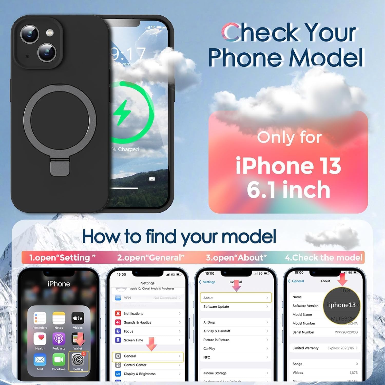 Eligo for iPhone 14 Pro Case, Compatible with MagSafe, with Magnetic Invisible Stand,【Shockproof Military-Grade Protection】Soft Silicone Phone Cover with Kickstand for Apple 14 Pro (Black)