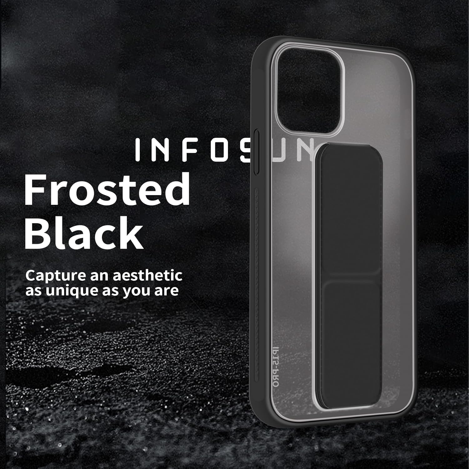 INFOSUN for iPhone 14 Pro Case Stand Cover Matte Cases with Frosted Back Hand Grip Kickstand Cover Holder Shockproof Translucent Design for iPhone 14 Pro (6.1 Inch) (2022) (Black)