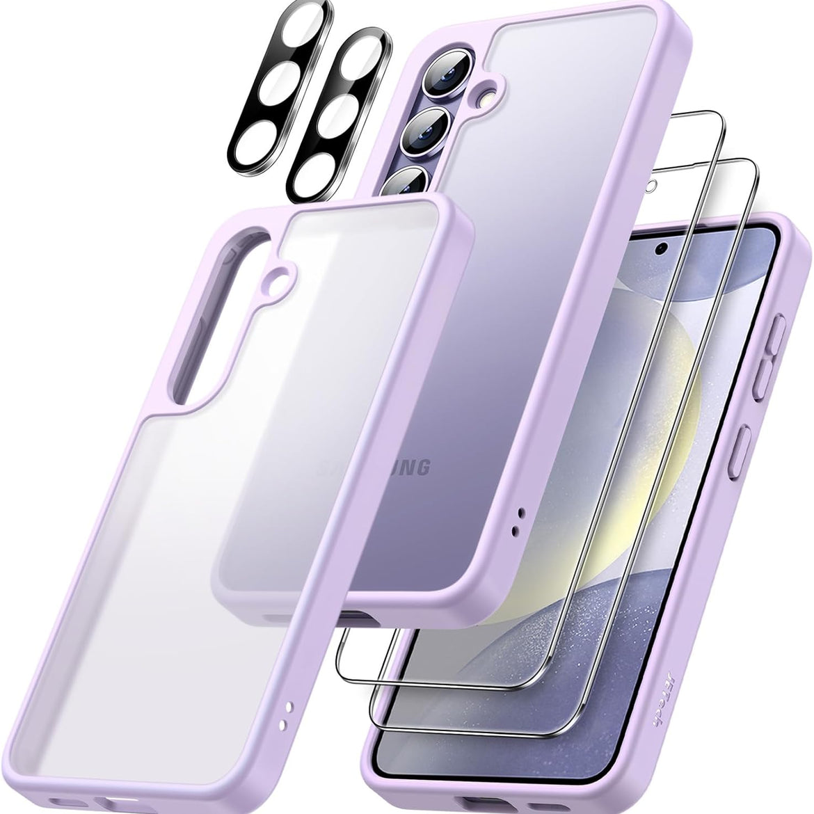 JETech 5 in 1 Matte Case for Samsung Galaxy S24 Ultra 5G with 2-Pack Screen Protector and Camera Lens Protector, Translucent Back Protective Phone Cover, Tempered Glass Film (Black)