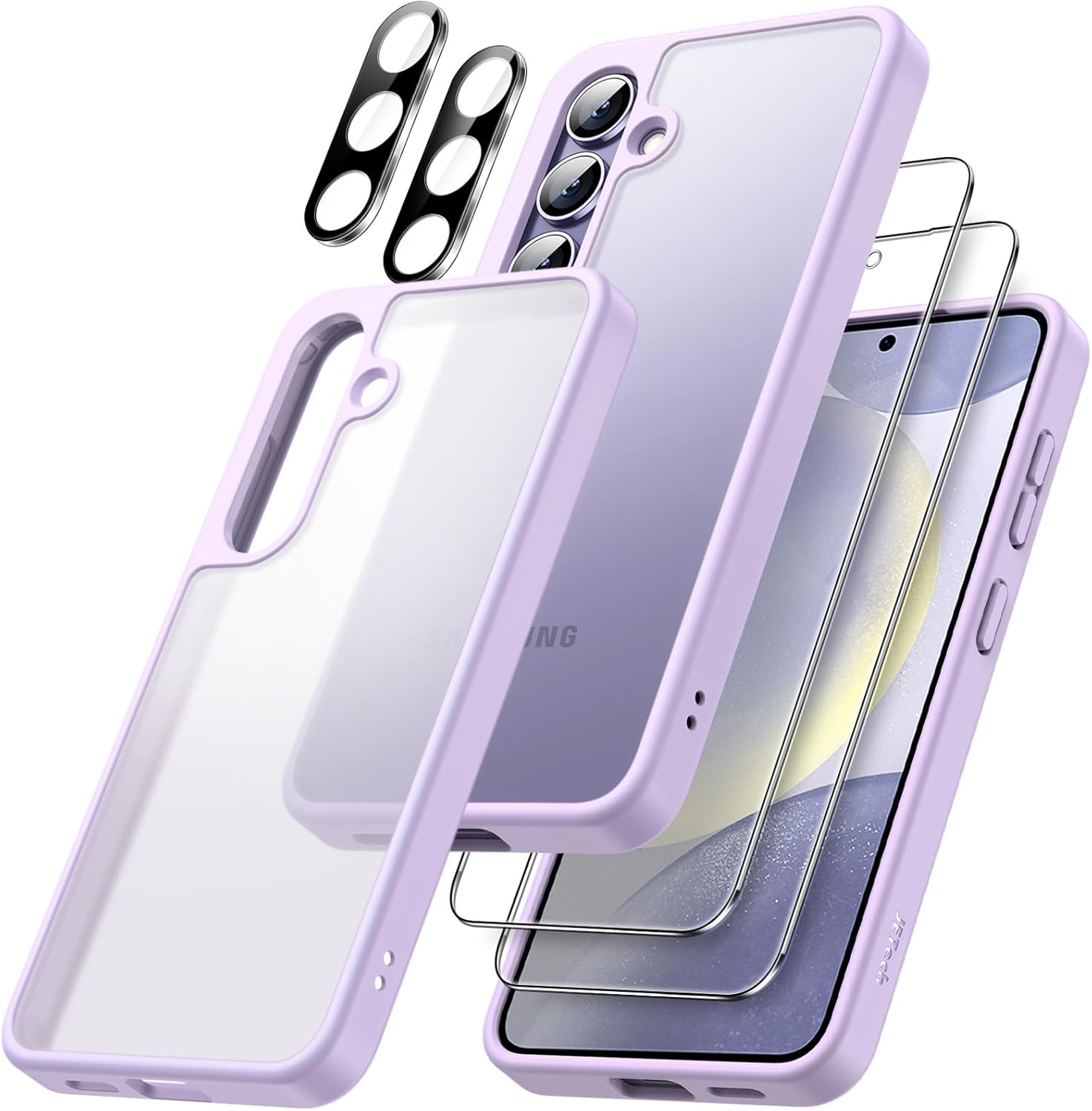 JETech 5 in 1 Matte Case for Samsung Galaxy S24 Ultra 5G with 2-Pack Screen Protector and Camera Lens Protector, Translucent Back Protective Phone Cover, Tempered Glass Film (Black)