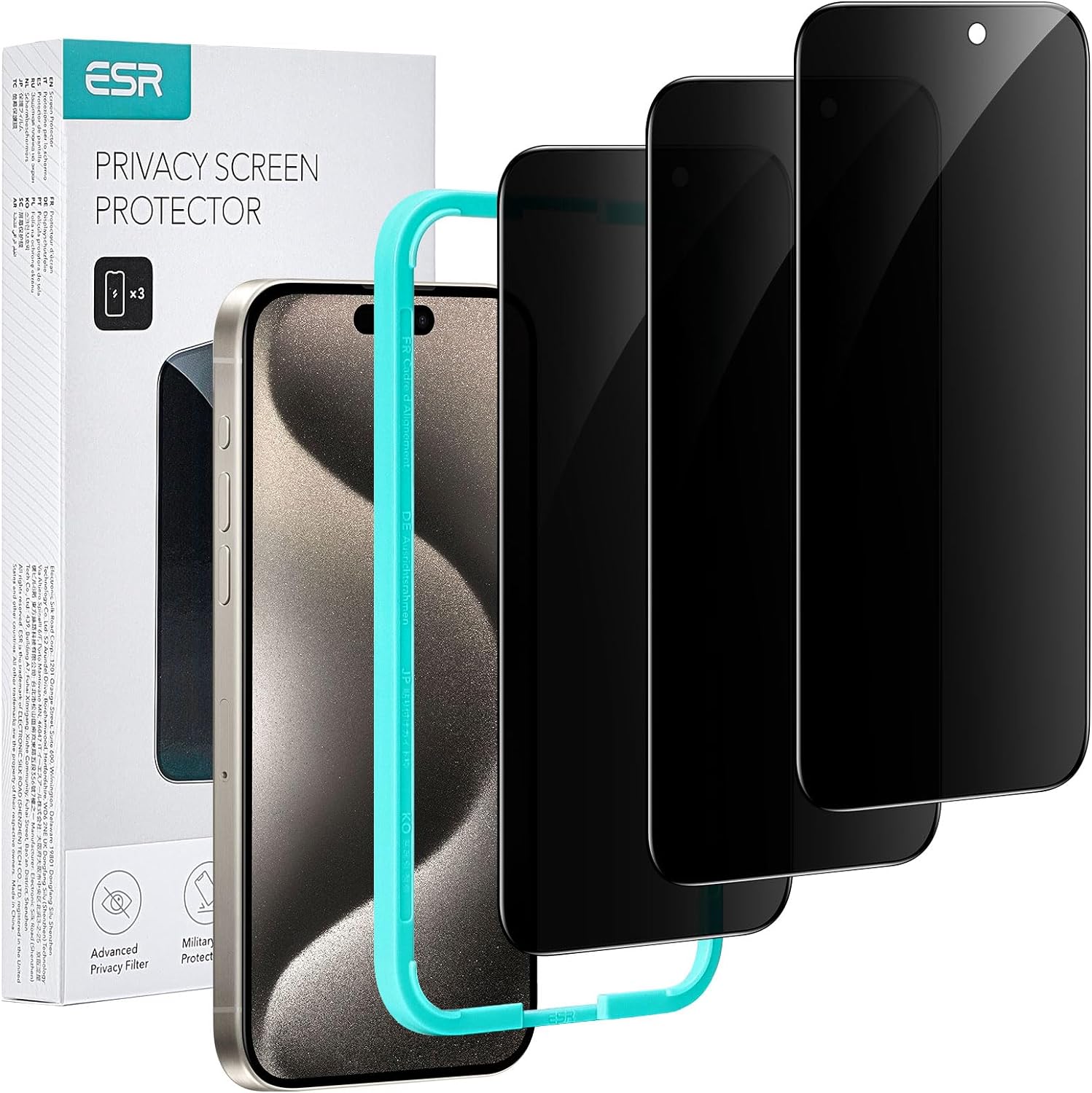 ESR 3 Pack for iPhone 17 Pro Max Screen Protectors, High Clarity, 9H Hardness Scratch Resistant, Military-Grade Tempered Glass, Shatterproof, Screen Guard with Easy Installation Tool