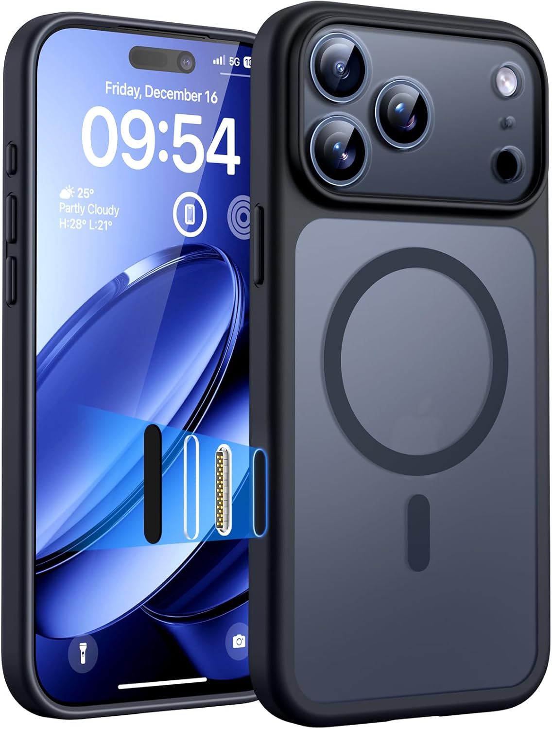 TOCOL for iPhone 17 Pro Max Case 6.9-inch, Built-in Magnetic Ring, Upgraded Camera Protection, Compatible with Magsafe, Military Grade Shockproof, Non-slip Translucent Matte Case, Black