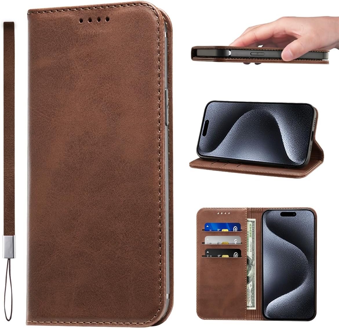 LANJLM Samsung Galaxy A53 5G Case PU Leather Wallet Case Card Holder Shockproof Flip Cover - Brown khaki