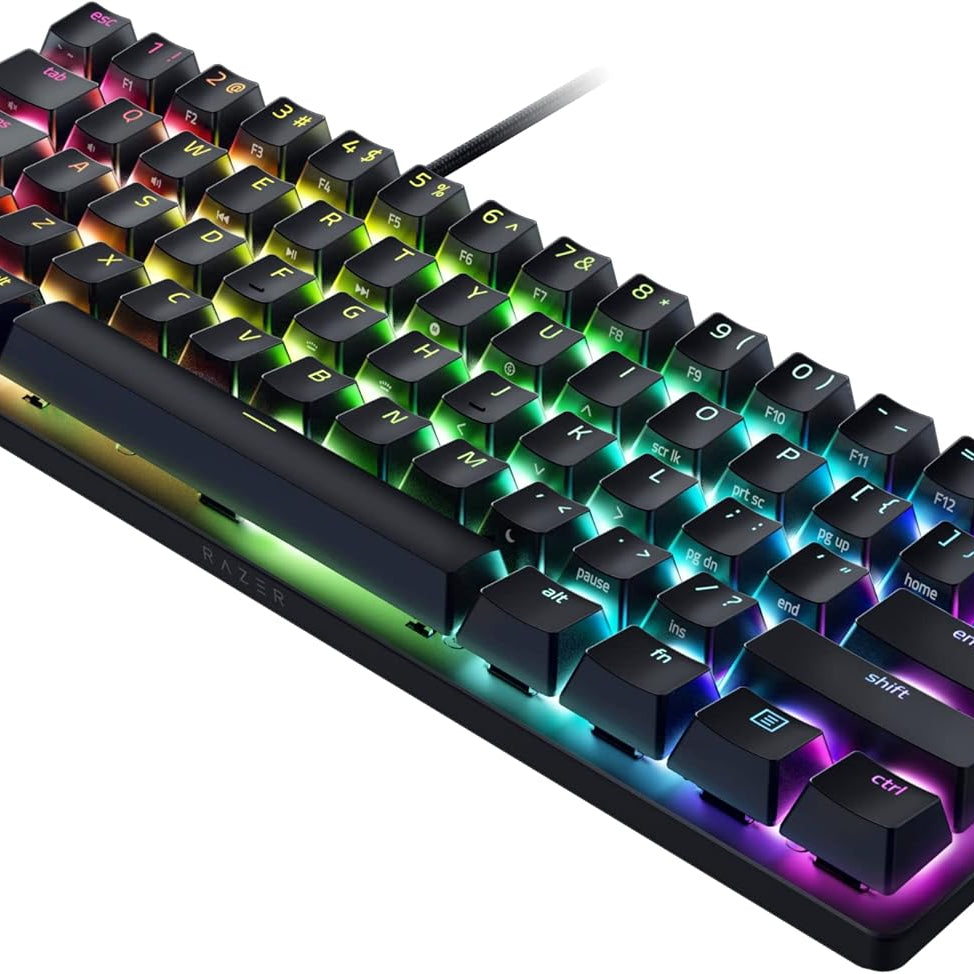 Razer Huntsman Mini 60% Compact Gaming Keyboard: Purple Switch, Clicky Optical-Mechanical Switches, Doubleshot PBT Keycaps, Detachable USB-C Cable, US Layout - Black
