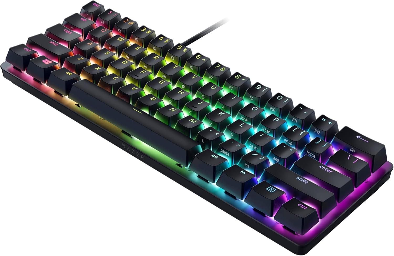Razer Huntsman Mini 60% Compact Gaming Keyboard: Purple Switch, Clicky Optical-Mechanical Switches, Doubleshot PBT Keycaps, Detachable USB-C Cable, US Layout - Black