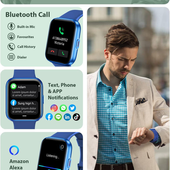Smart Watch for Men Women (Answer/Make Call), Alexa Built-in, 1.8" Touch Screen Fitness Watch with SpO2 Sleep Monitor, 100 Sport, IP68 Waterproof Step Counter Smartwatch for iOS Android